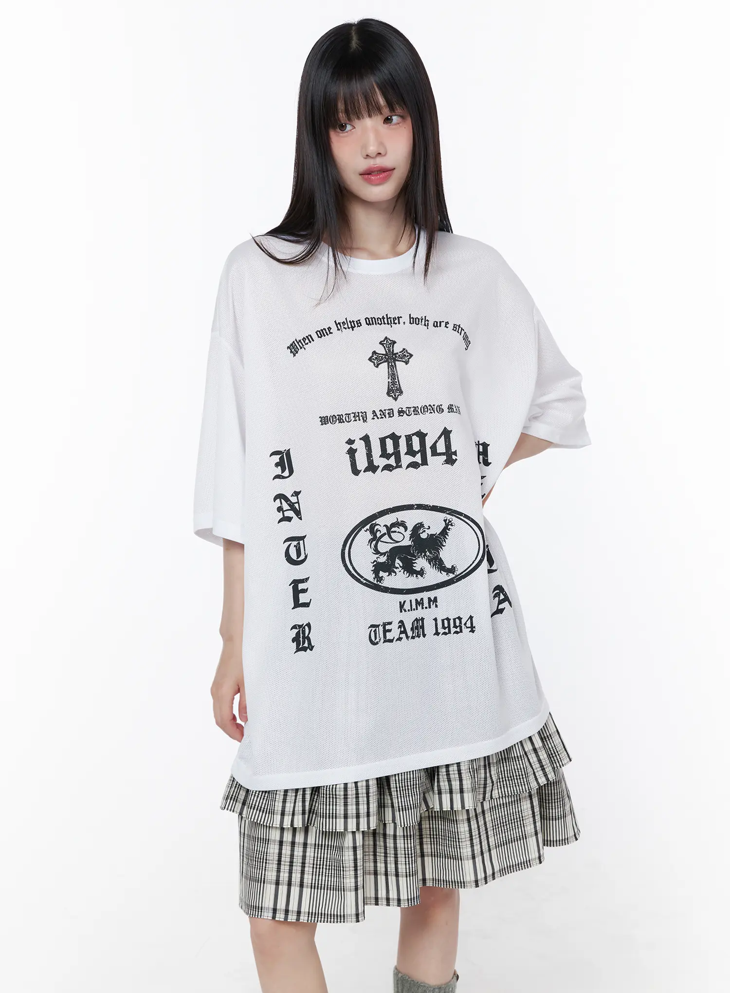 Oversized Mesh Graphic Tee CU519 - Image 2