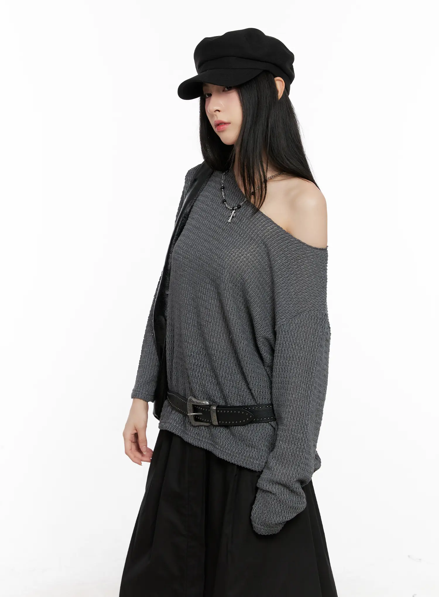Oversized Off-Shoulder Knit Sweater CG526 - Image 8