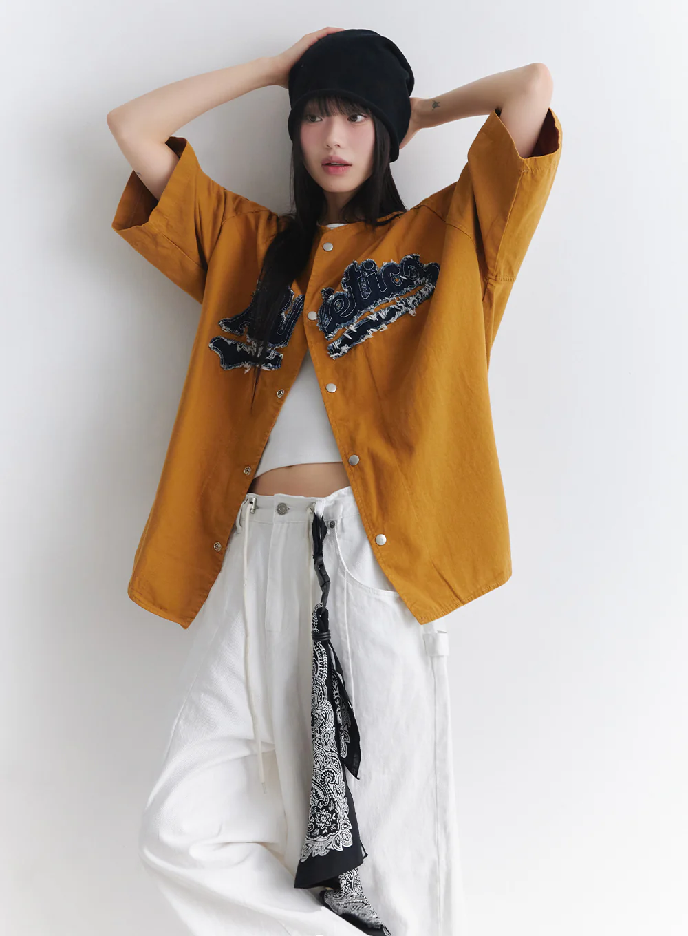 Oversized Patchwork Button-Up Shirt IA528