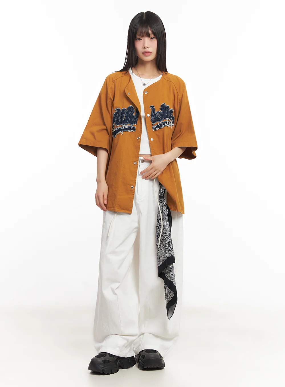 Oversized Patchwork Button-Up Shirt IA528 - Image 5