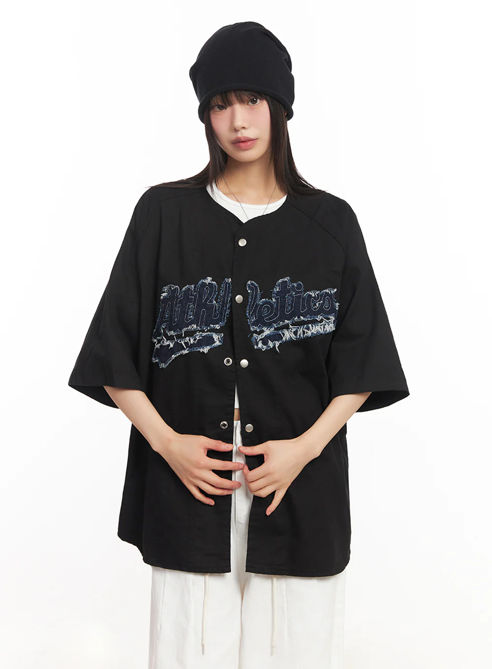 Oversized Patchwork Button-Up Shirt IA528 - Image 9