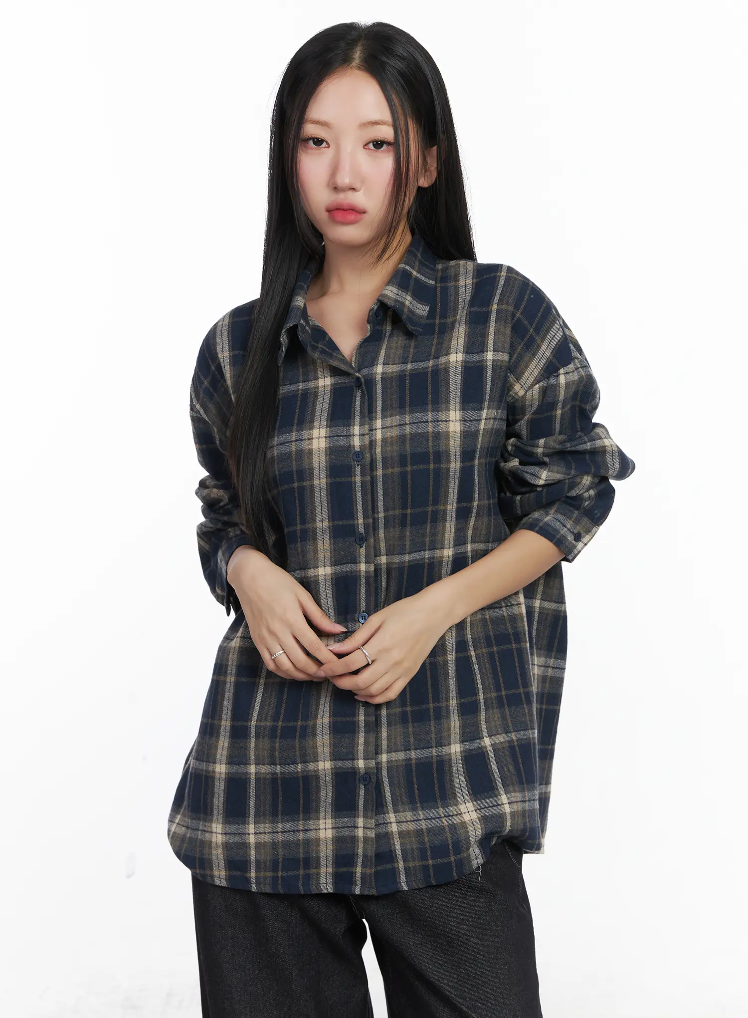 Oversized Plaid Button-Up Shirt CD529