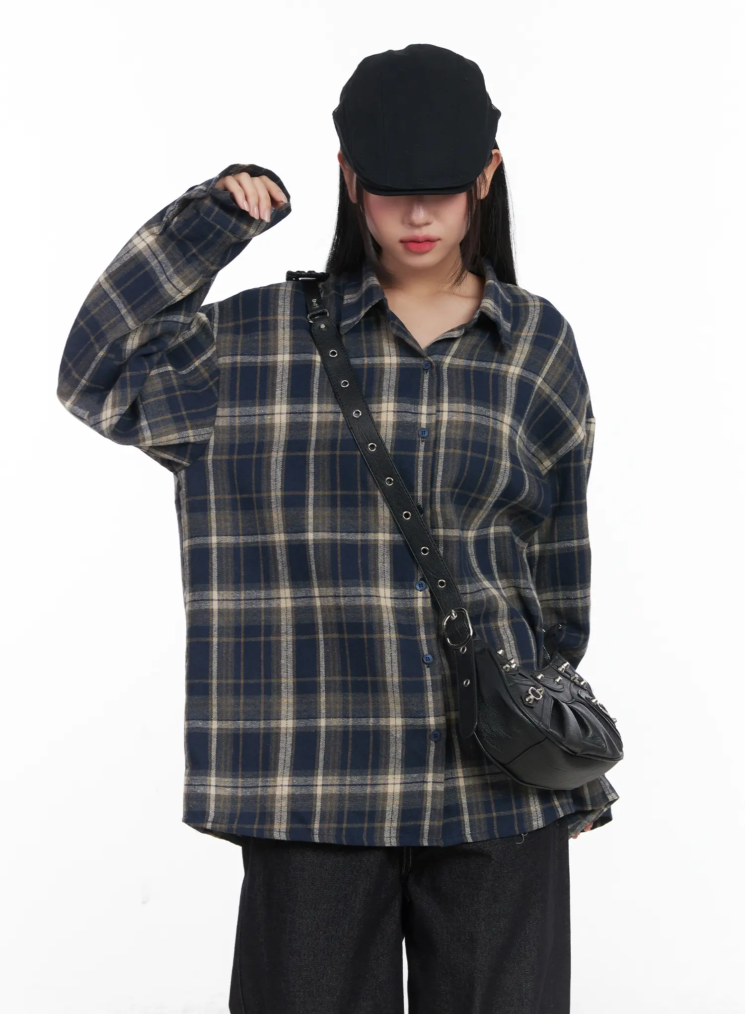 Oversized Plaid Button-Up Shirt CD529 - Image 10