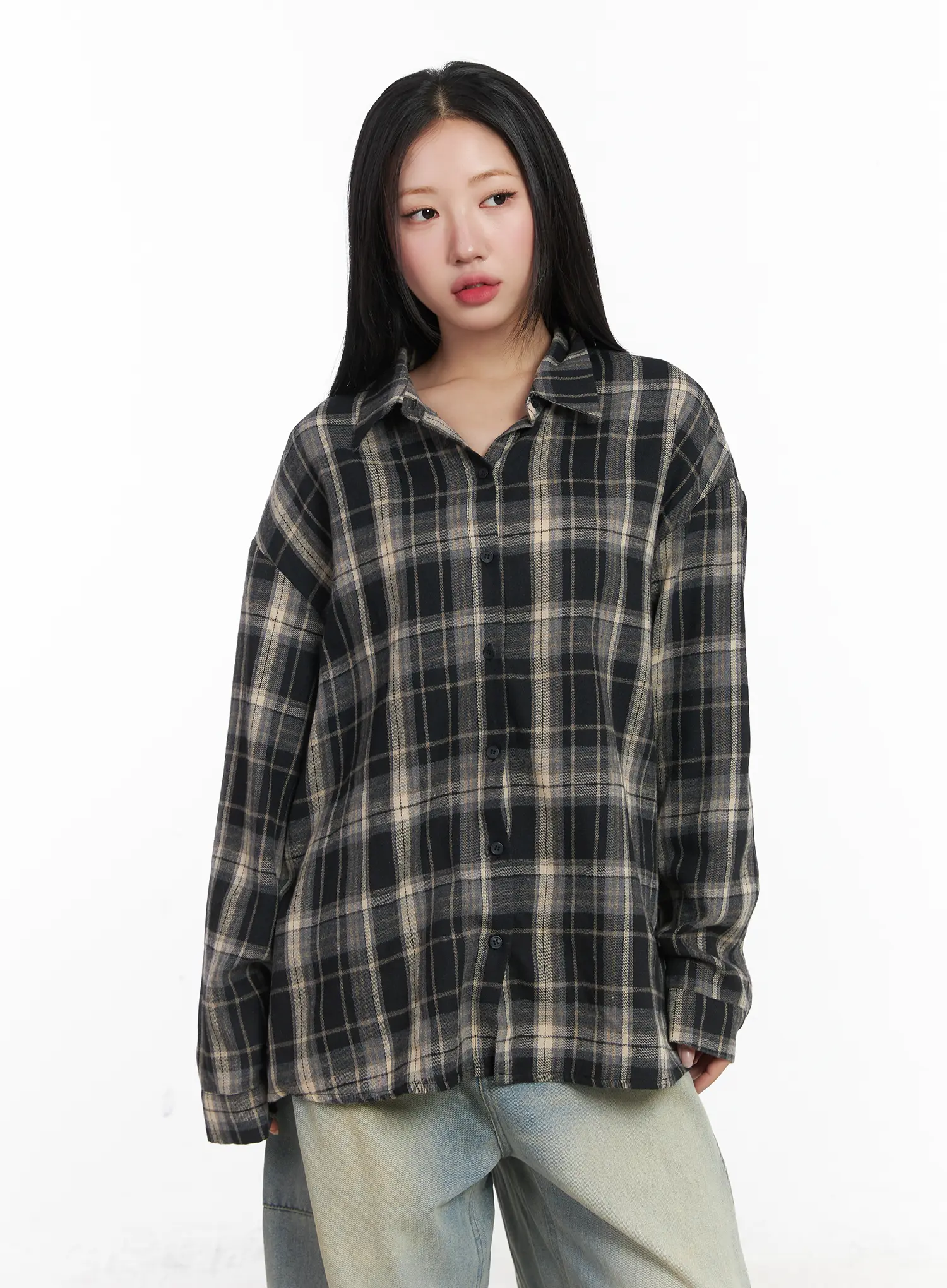 Oversized Plaid Button-Up Shirt CD529 - Image 12