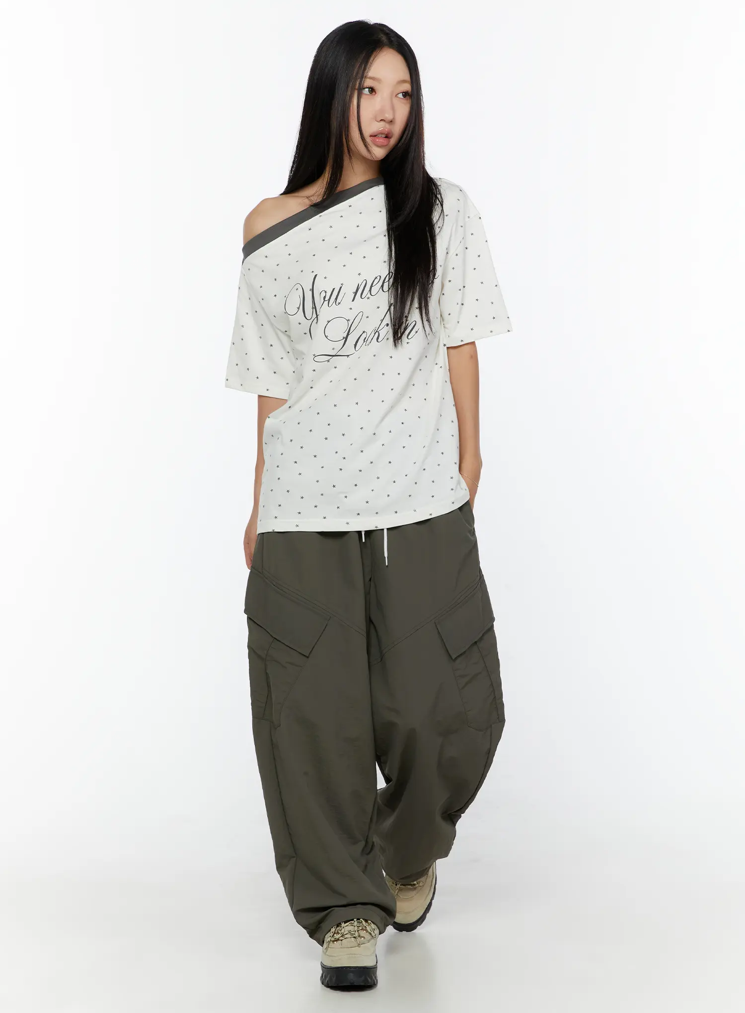 Oversized Polka Dot Off-Sholder Tee CU526 - Image 3