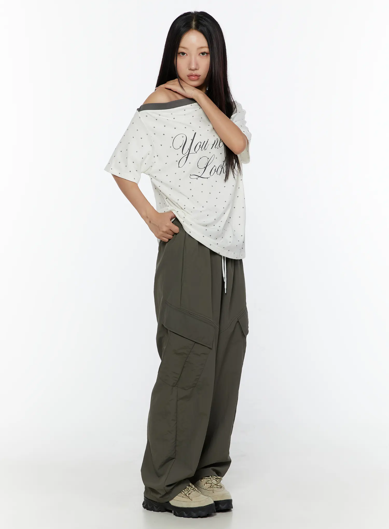 Oversized Polka Dot Off-Sholder Tee CU526 - Image 4