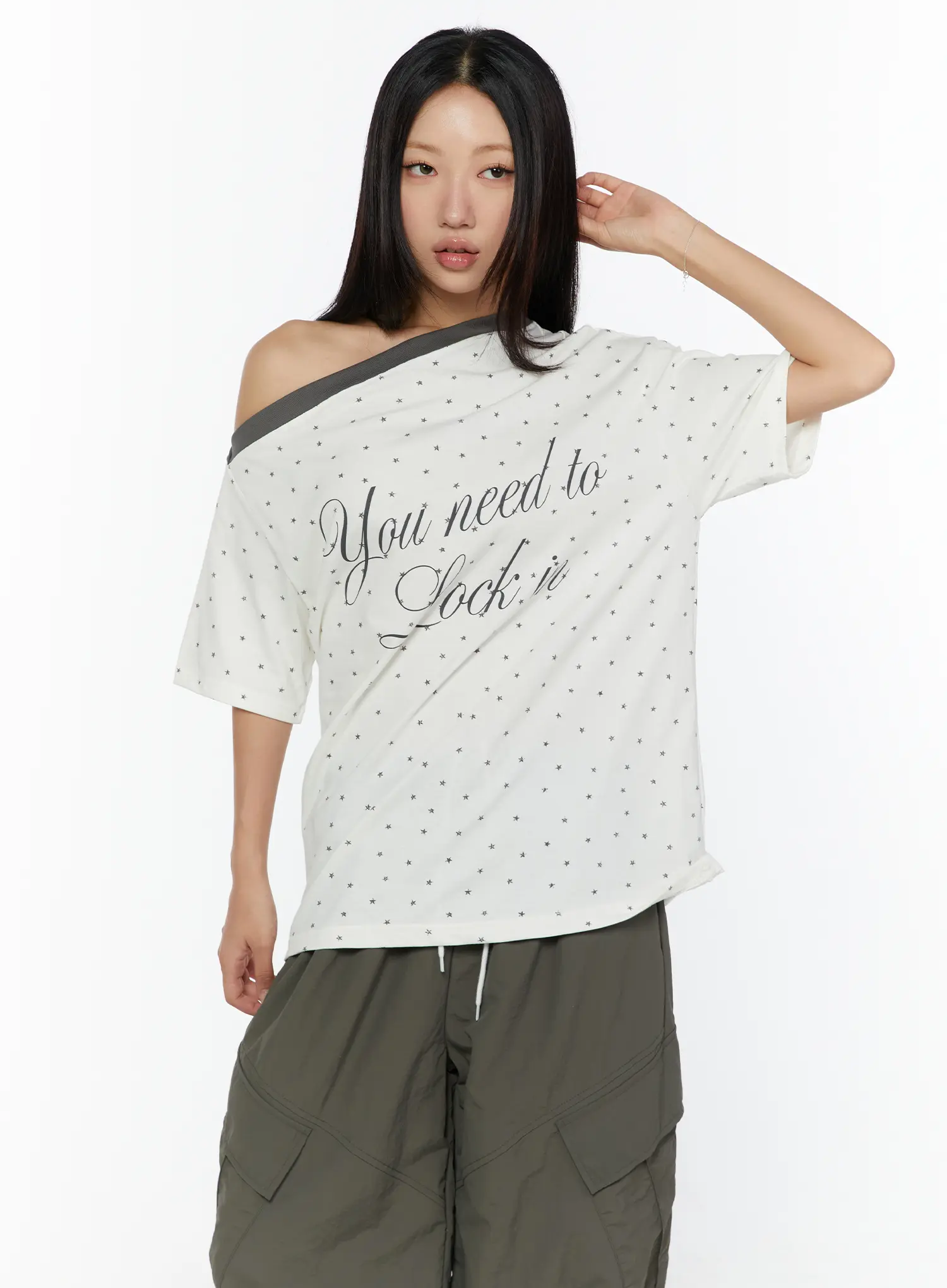 Oversized Polka Dot Off-Sholder Tee CU526 - Image 9