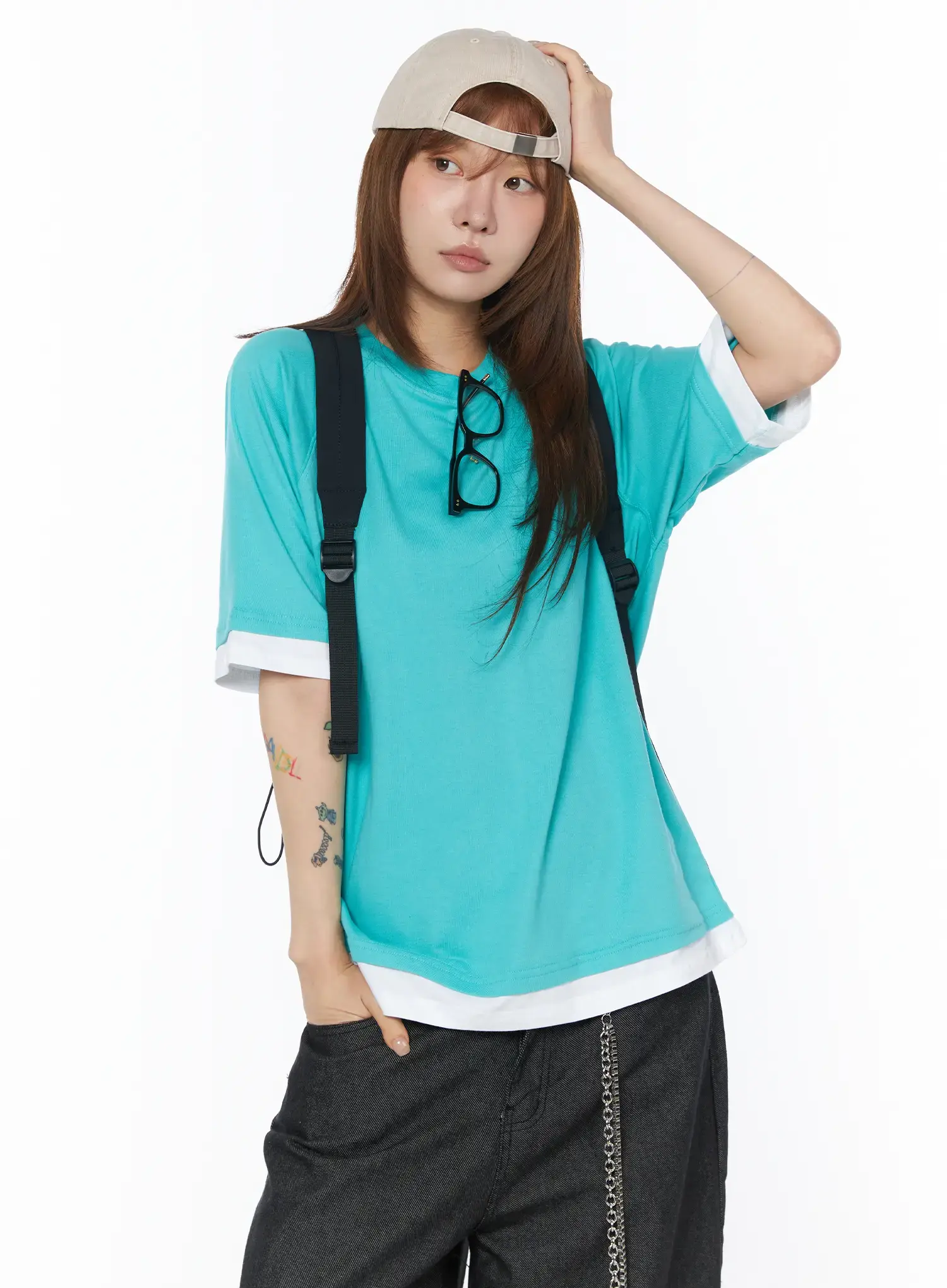 Oversized Raglan Layered T-Shirt CY527
