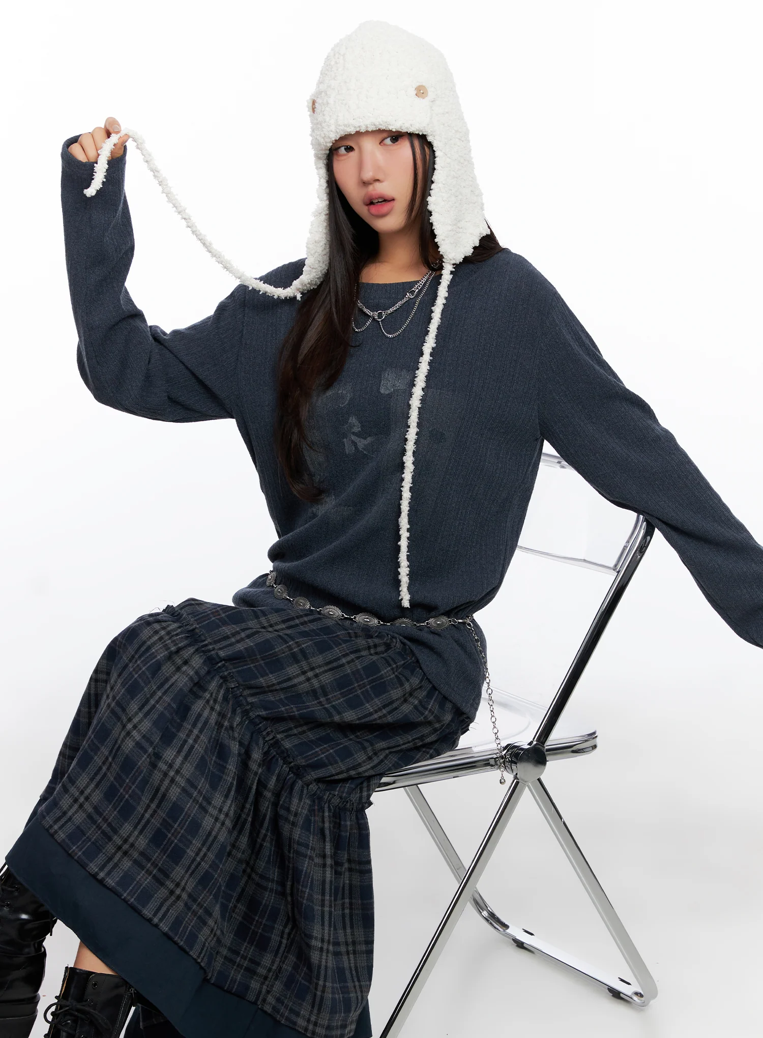 Oversized Ribbed Knit Long Sleeve Top CO515