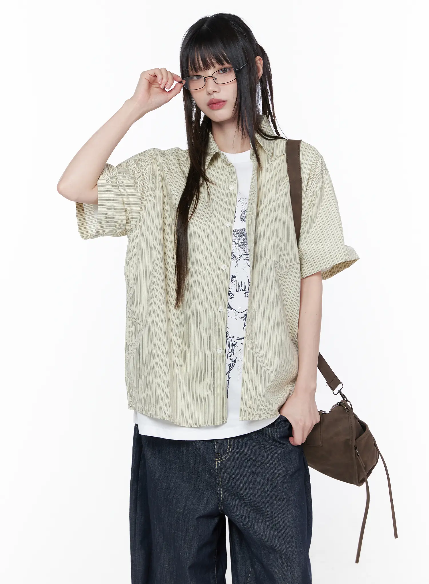 Oversized Short Sleeve Button-Up Shirt CU519