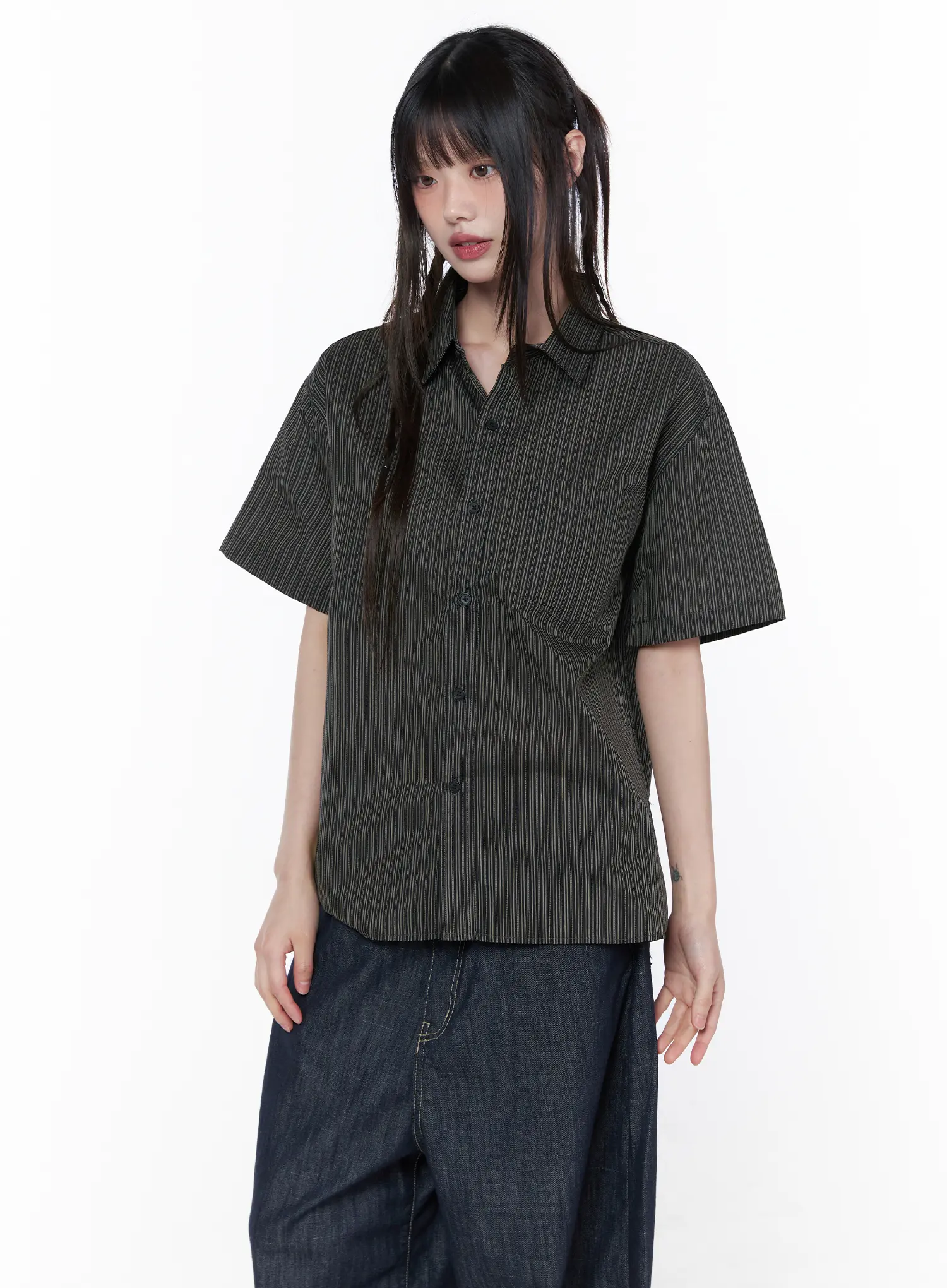 Oversized Short Sleeve Button-Up Shirt CU519 - Image 11