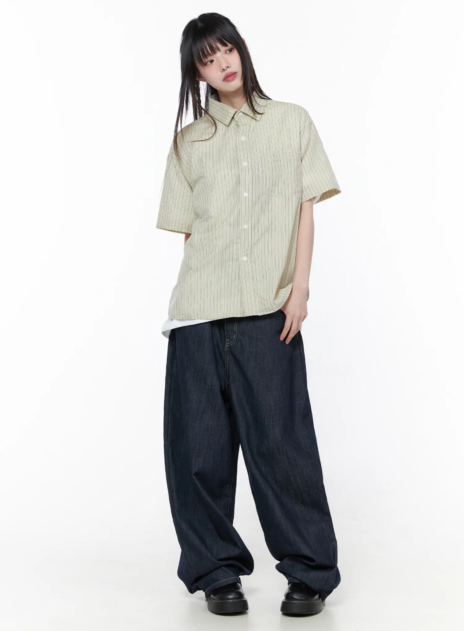 Oversized Short Sleeve Button-Up Shirt CU519 - Image 3
