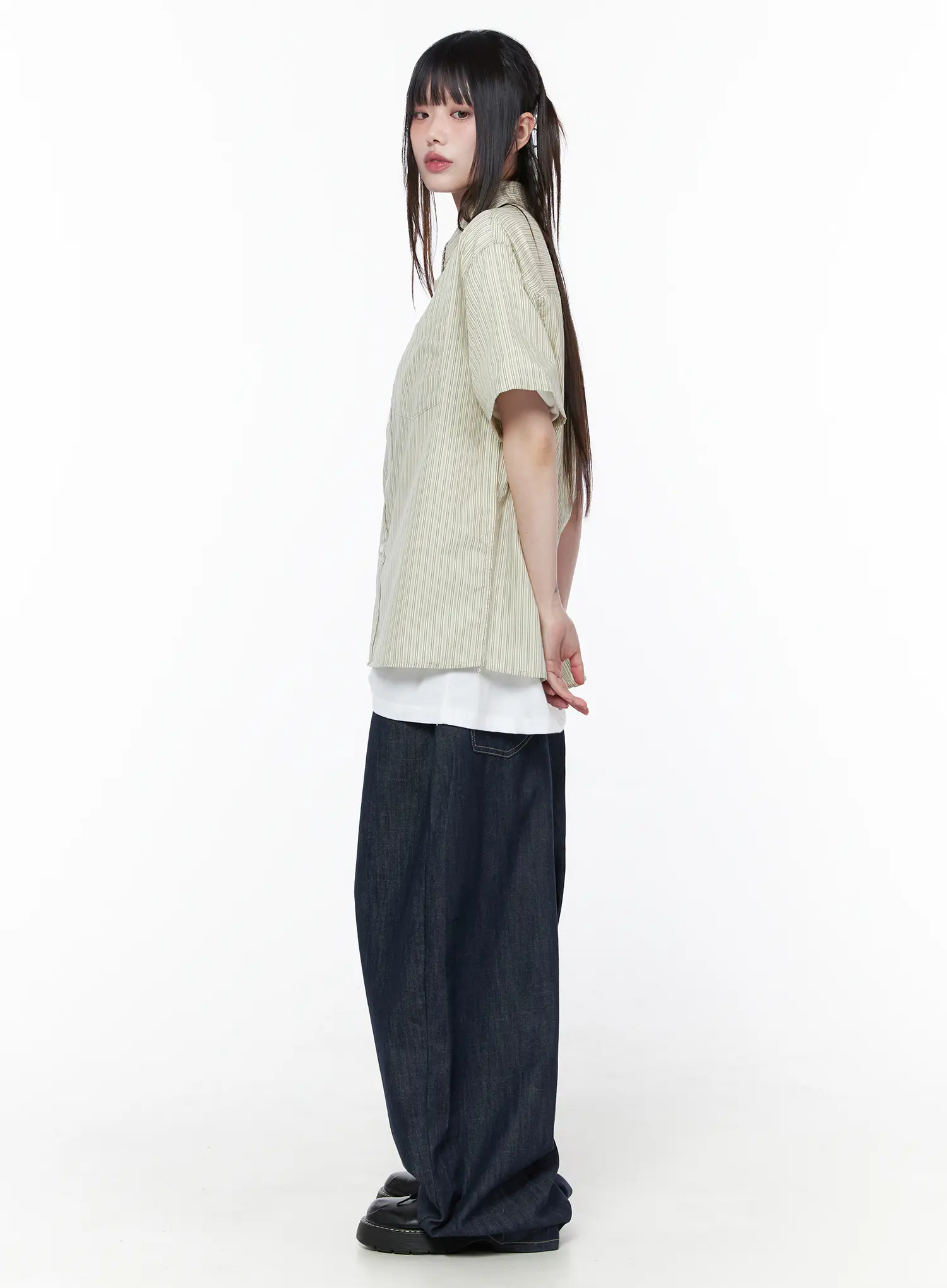 Oversized Short Sleeve Button-Up Shirt CU519 - Image 4