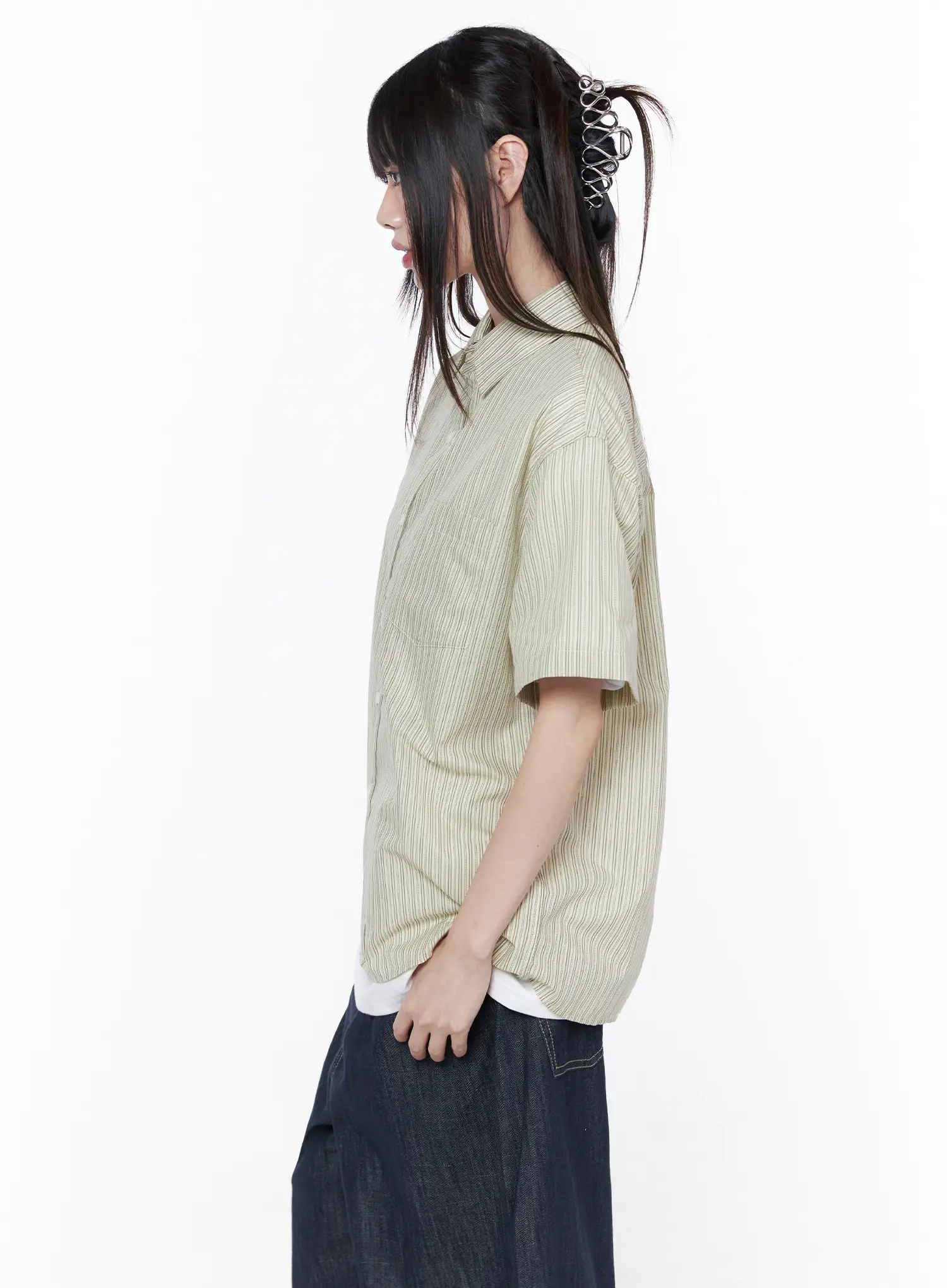 Oversized Short Sleeve Button-Up Shirt CU519 - Image 6
