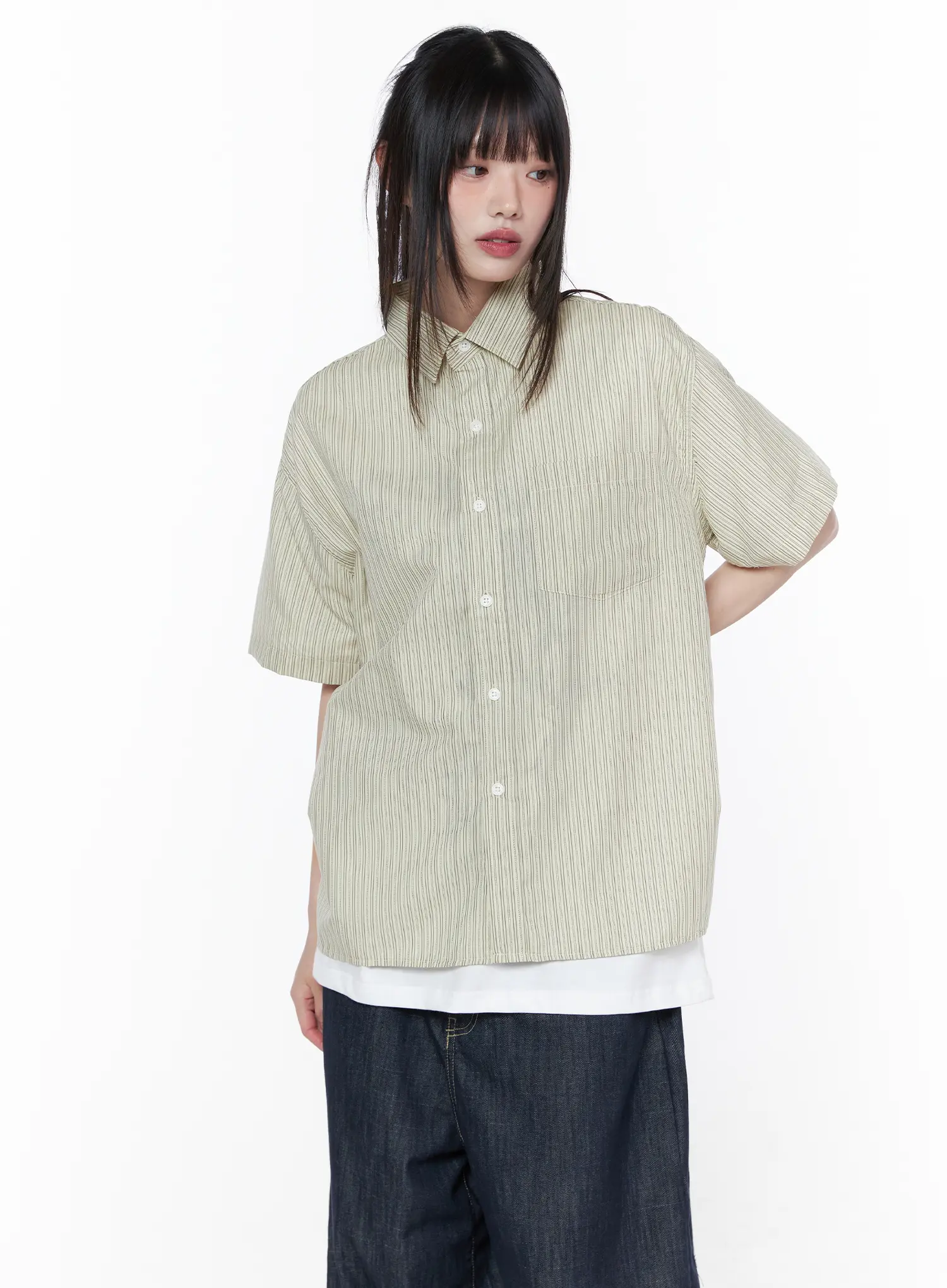 Oversized Short Sleeve Button-Up Shirt CU519 - Image 9