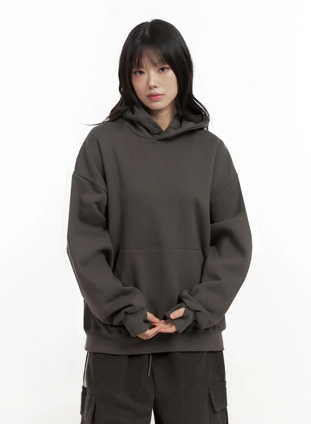 Oversized Solid Hooded Sweatshirt IN427 - Image 10