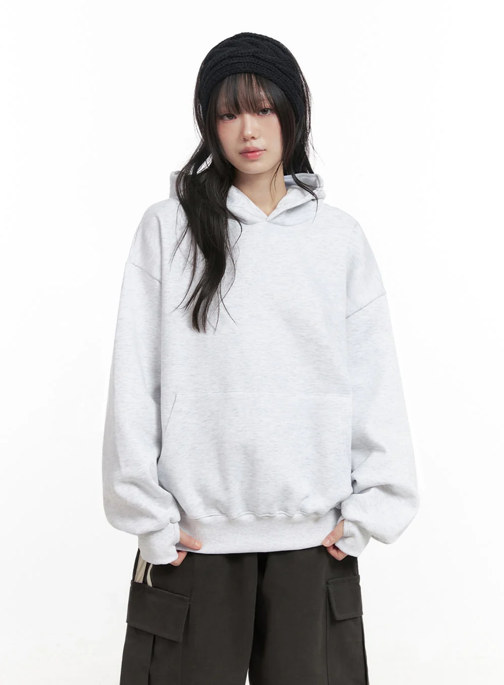 Oversized Solid Hooded Sweatshirt IN427 - Image 2