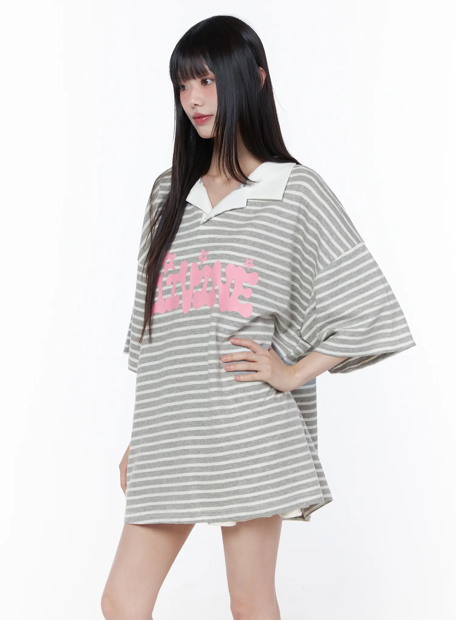Oversized Stripe Graphic Tee CU519 - Image 2