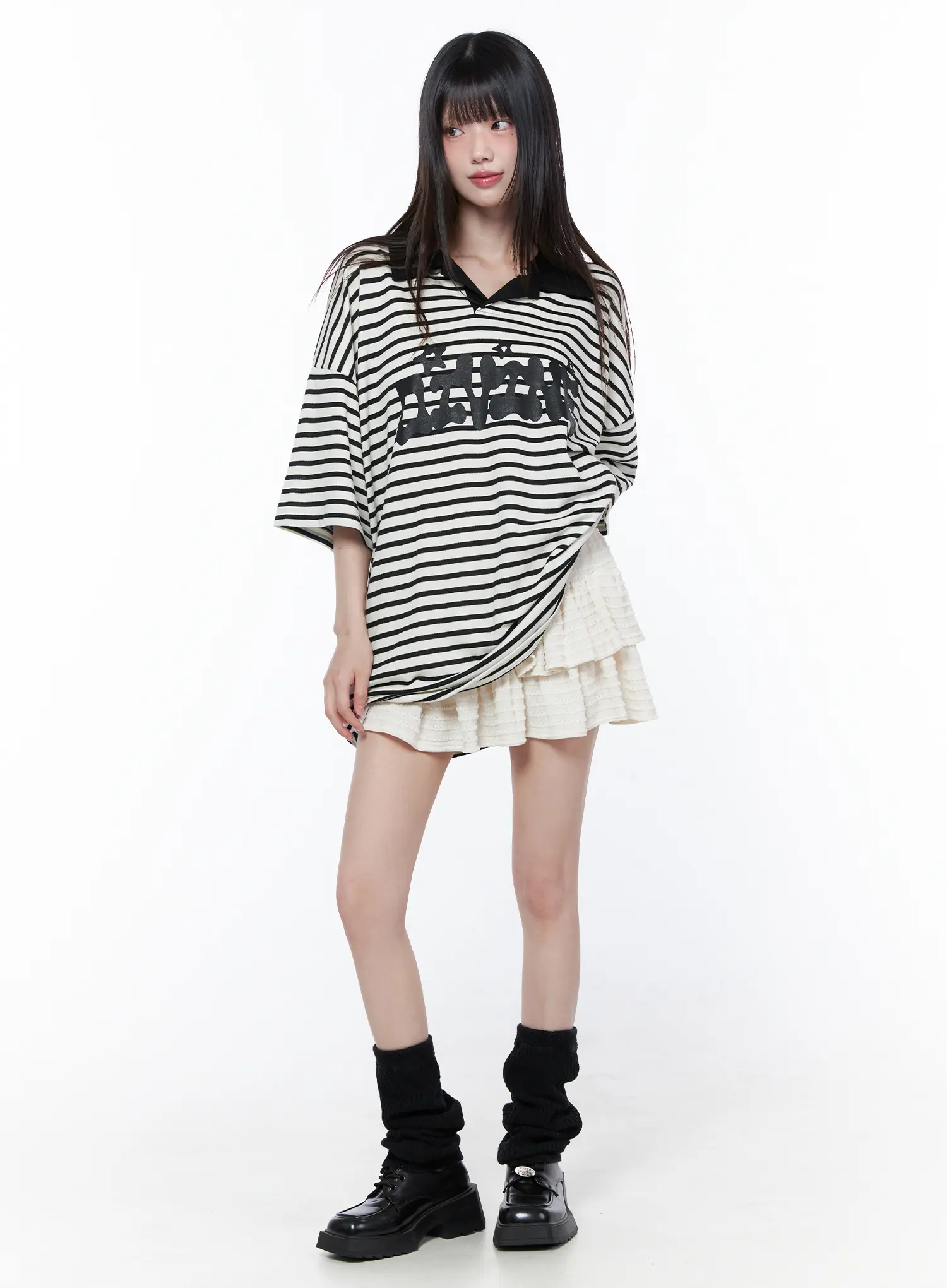 Oversized Stripe Graphic Tee CU519 - Image 3