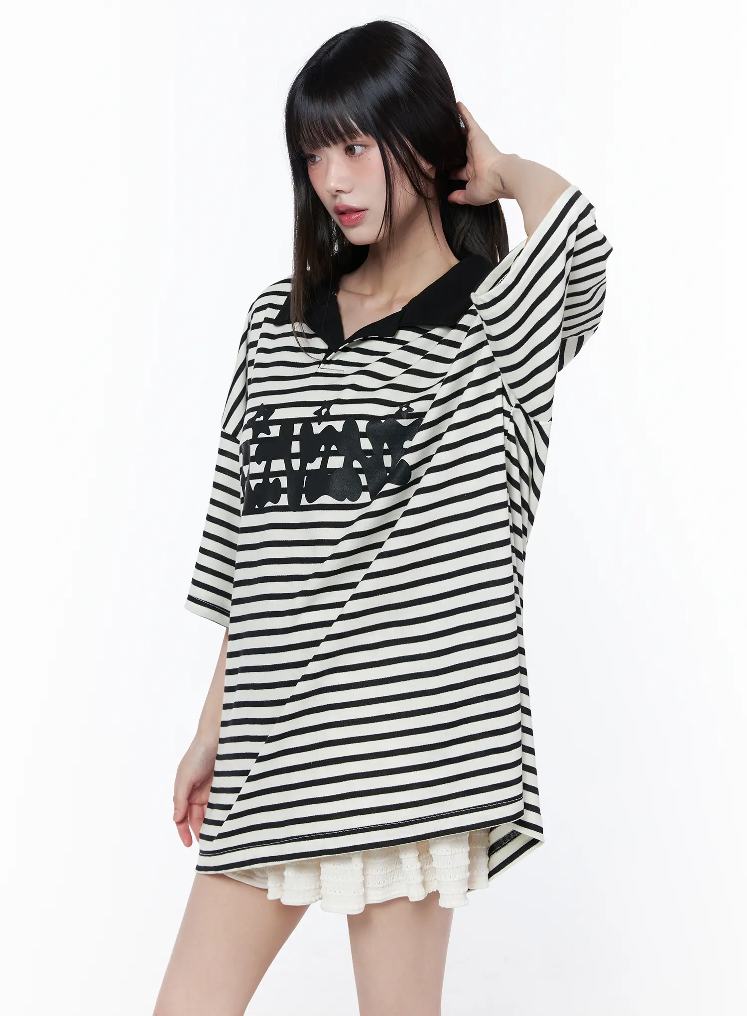 Oversized Stripe Graphic Tee CU519 - Image 6