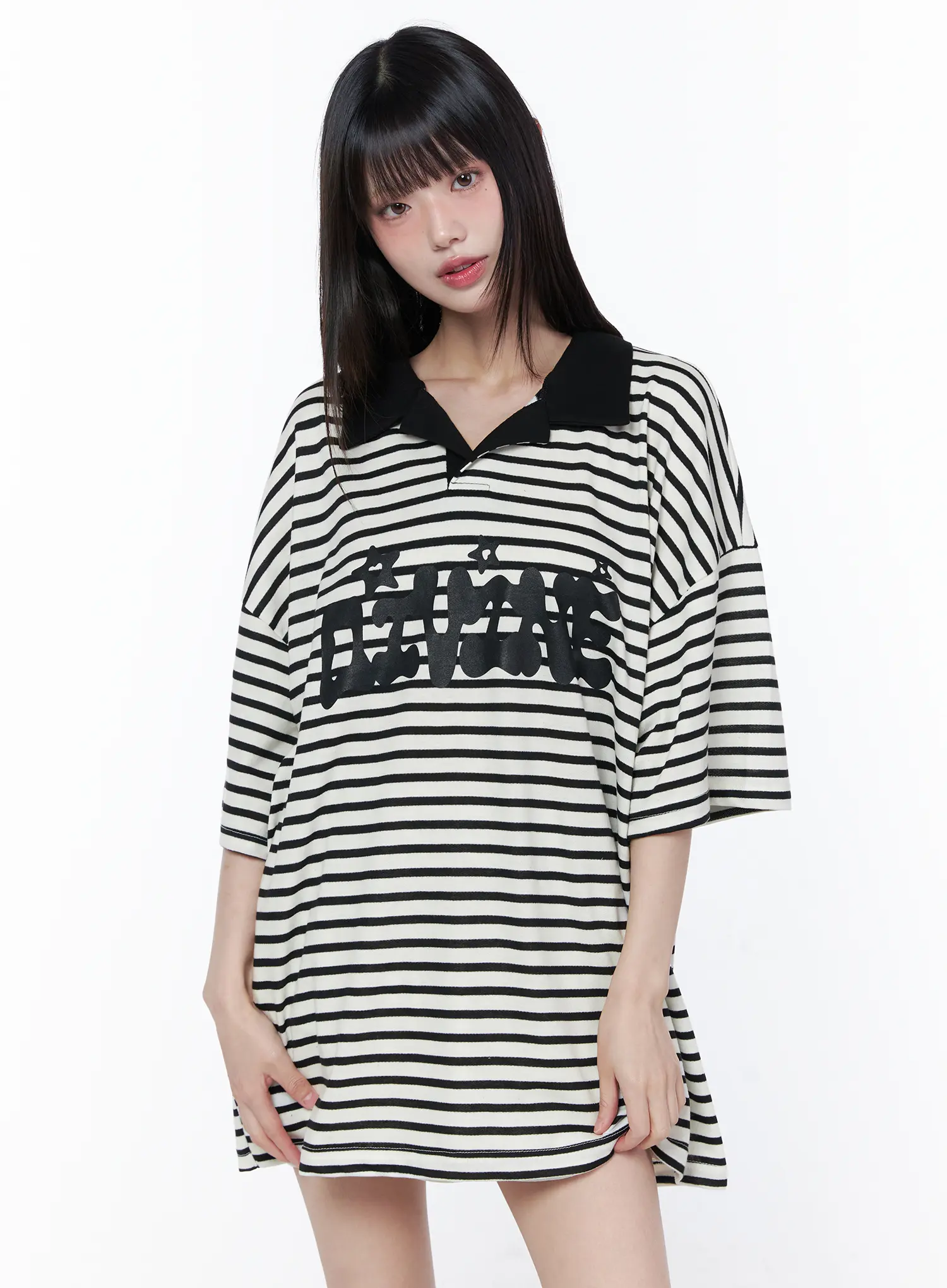 Oversized Stripe Graphic Tee CU519 - Image 9