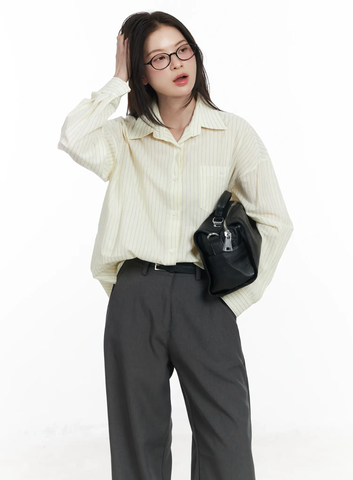 Oversized Striped Button-Up Shirt IF525 - Image 10
