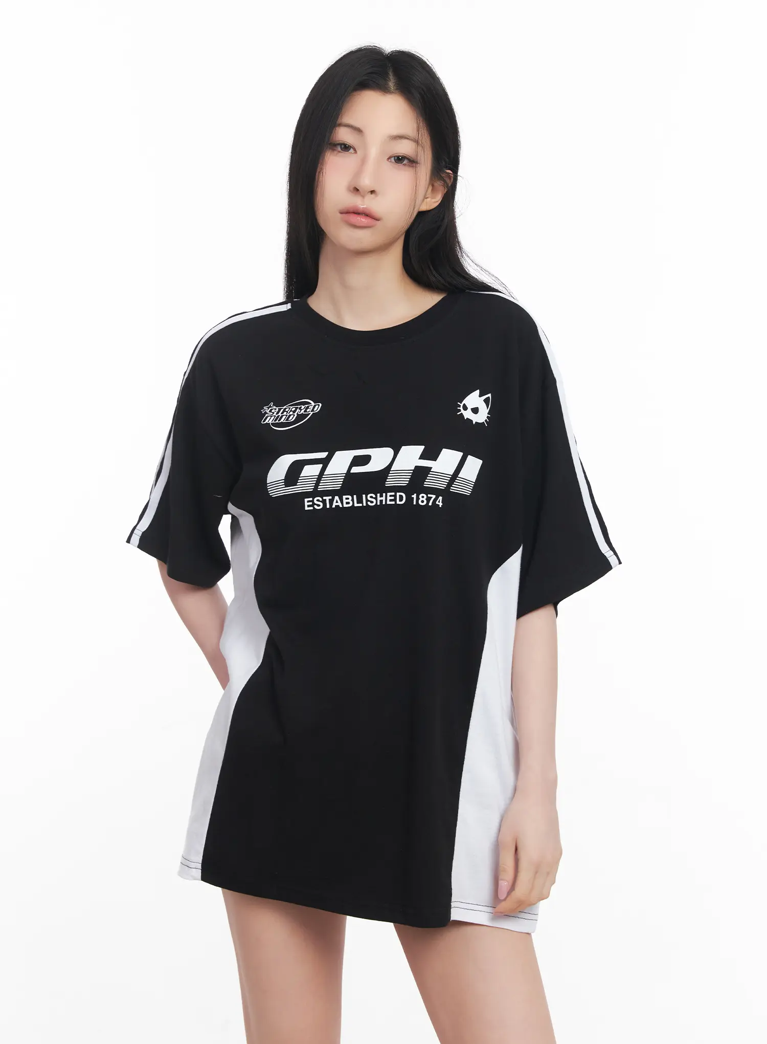 Oversized Striped Graphic Tee CU511 - Image 2