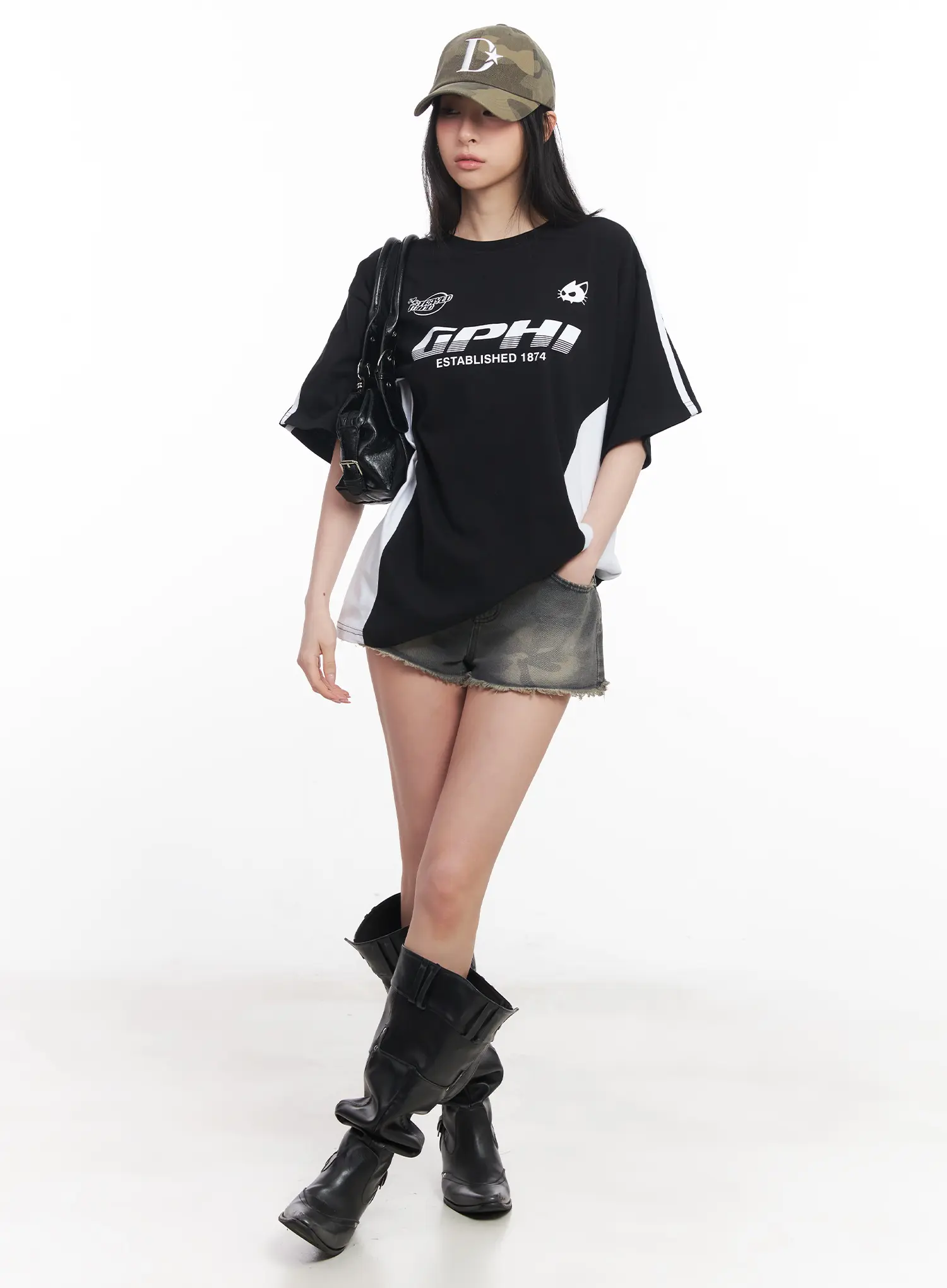 Oversized Striped Graphic Tee CU511 - Image 3