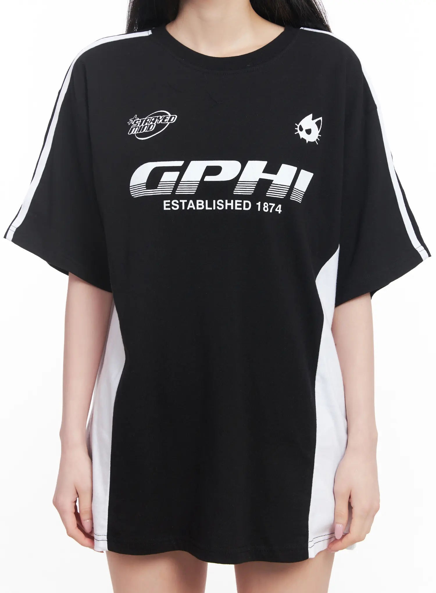 Oversized Striped Graphic Tee CU511 - Image 5