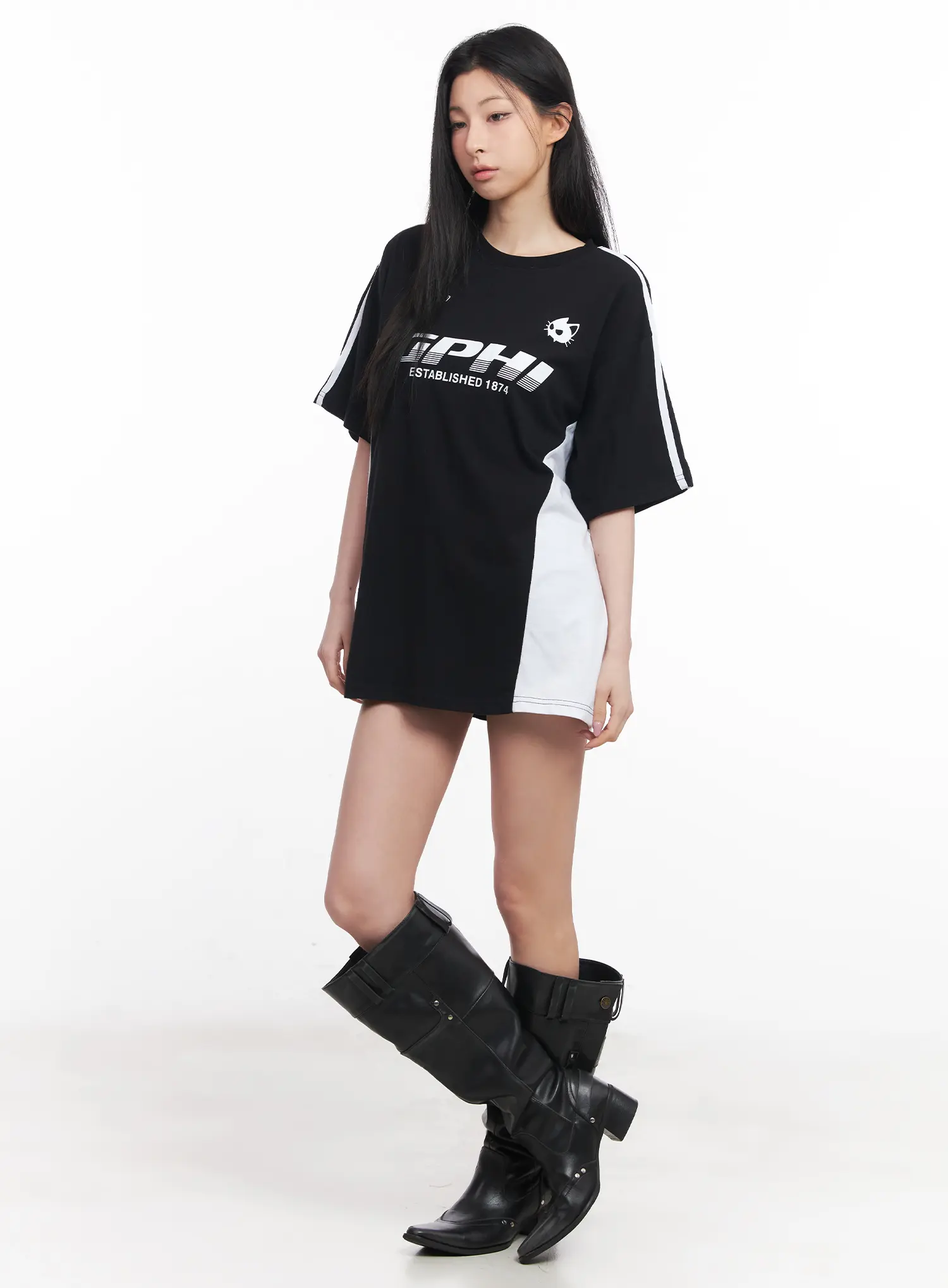 Oversized Striped Graphic Tee CU511 - Image 7
