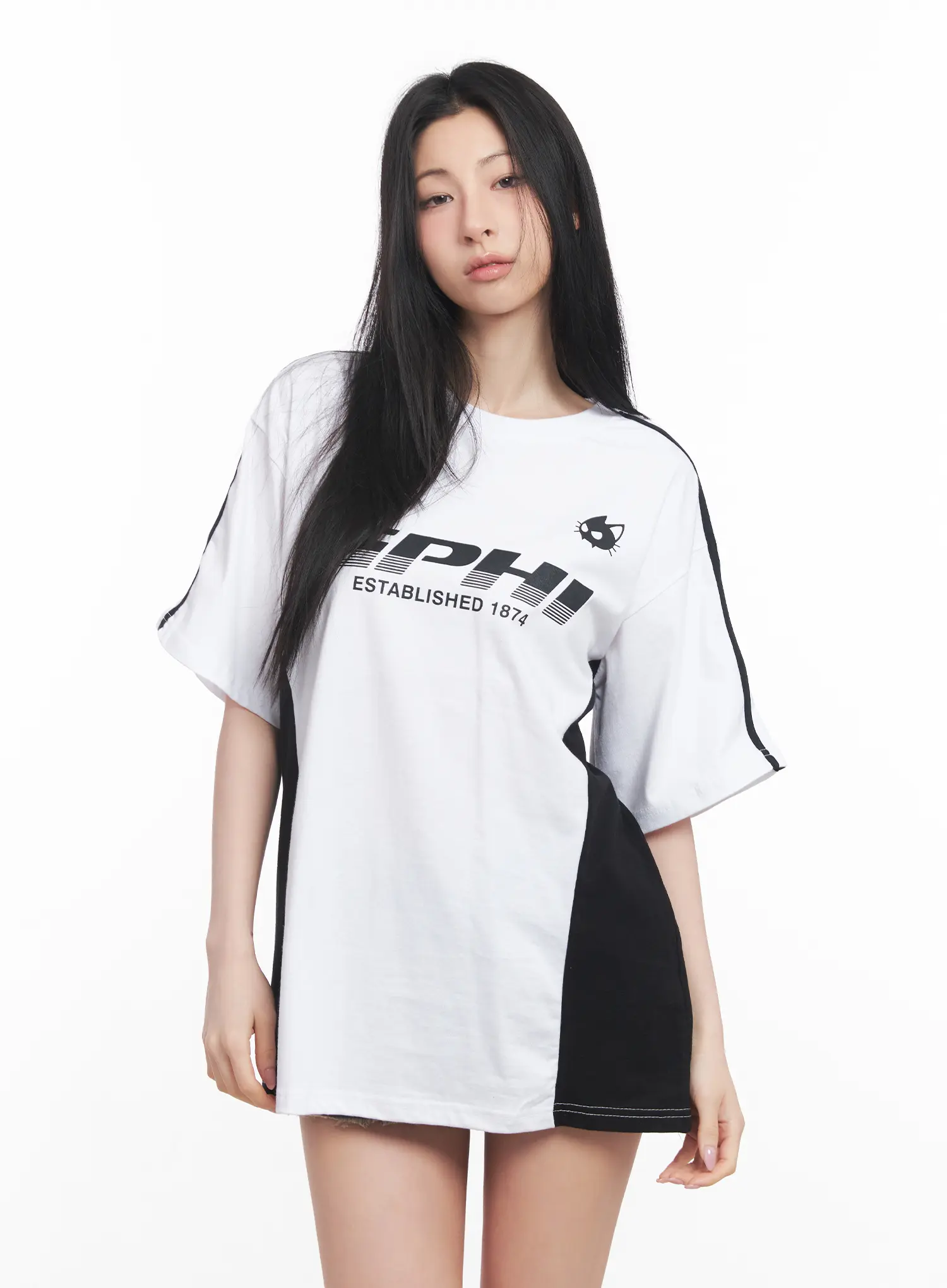 Oversized Striped Graphic Tee CU511 - Image 8