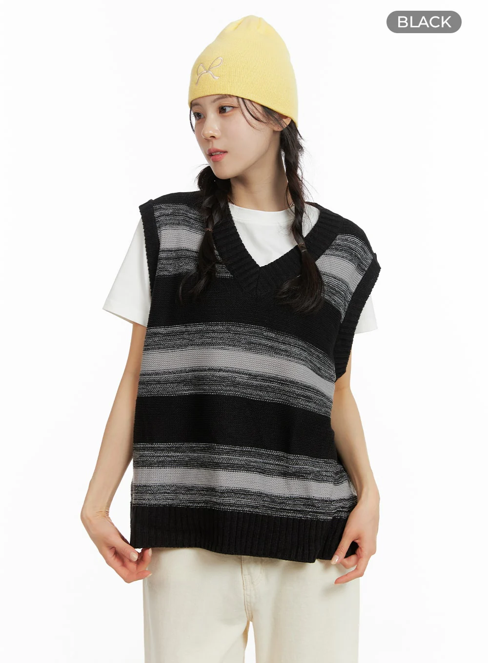 Oversized Striped Knit Sweater Vest OM419 - Image 8