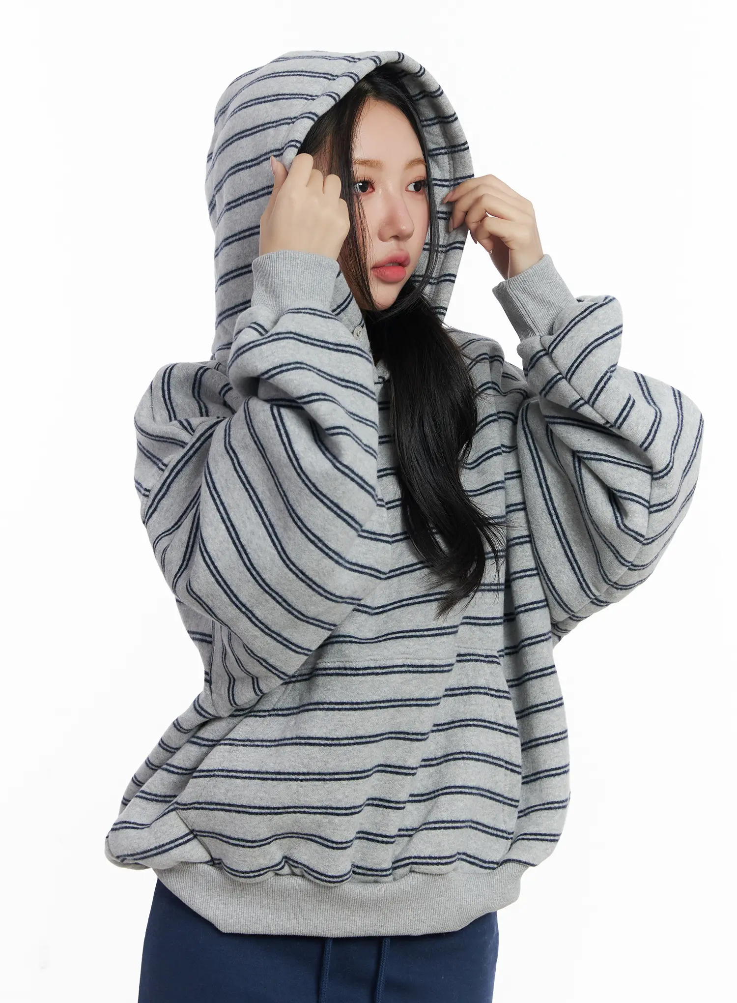 Oversized Striped Winter Hoodie CJ515 - Image 2