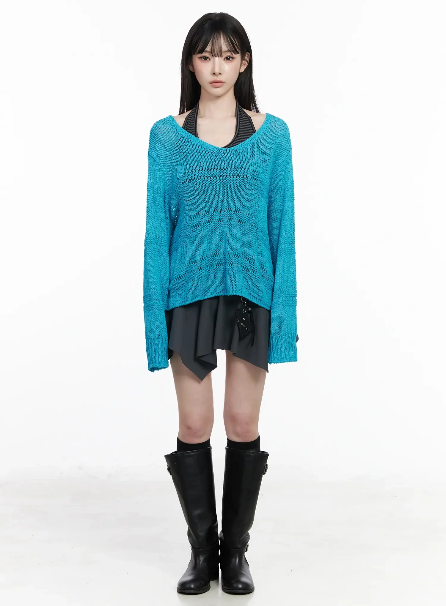 Oversized V-Neck Knit Sweater IY511 - Image 8