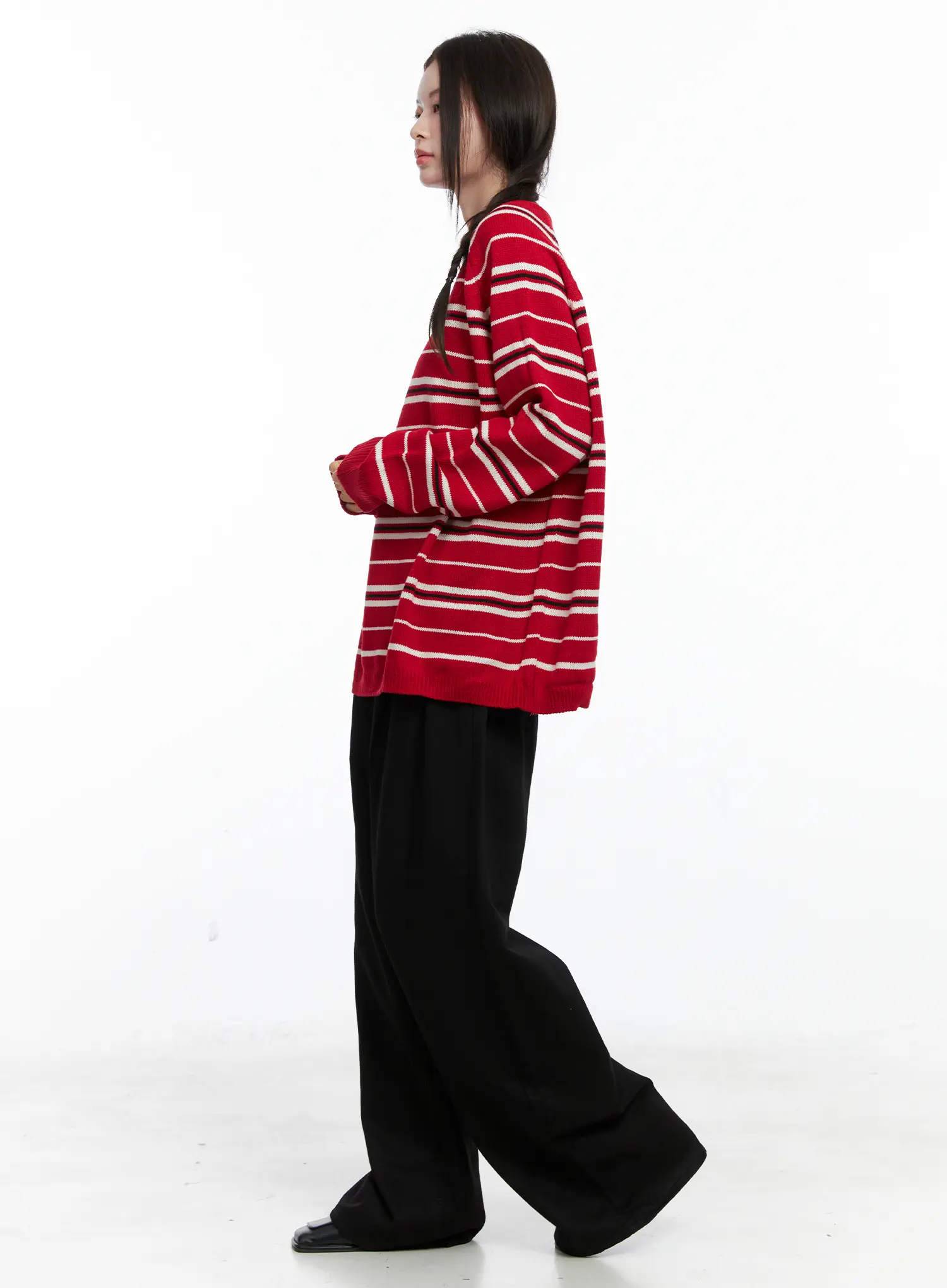 Oversized V-Neck Striped Knit Sweater CO503 - Image 3
