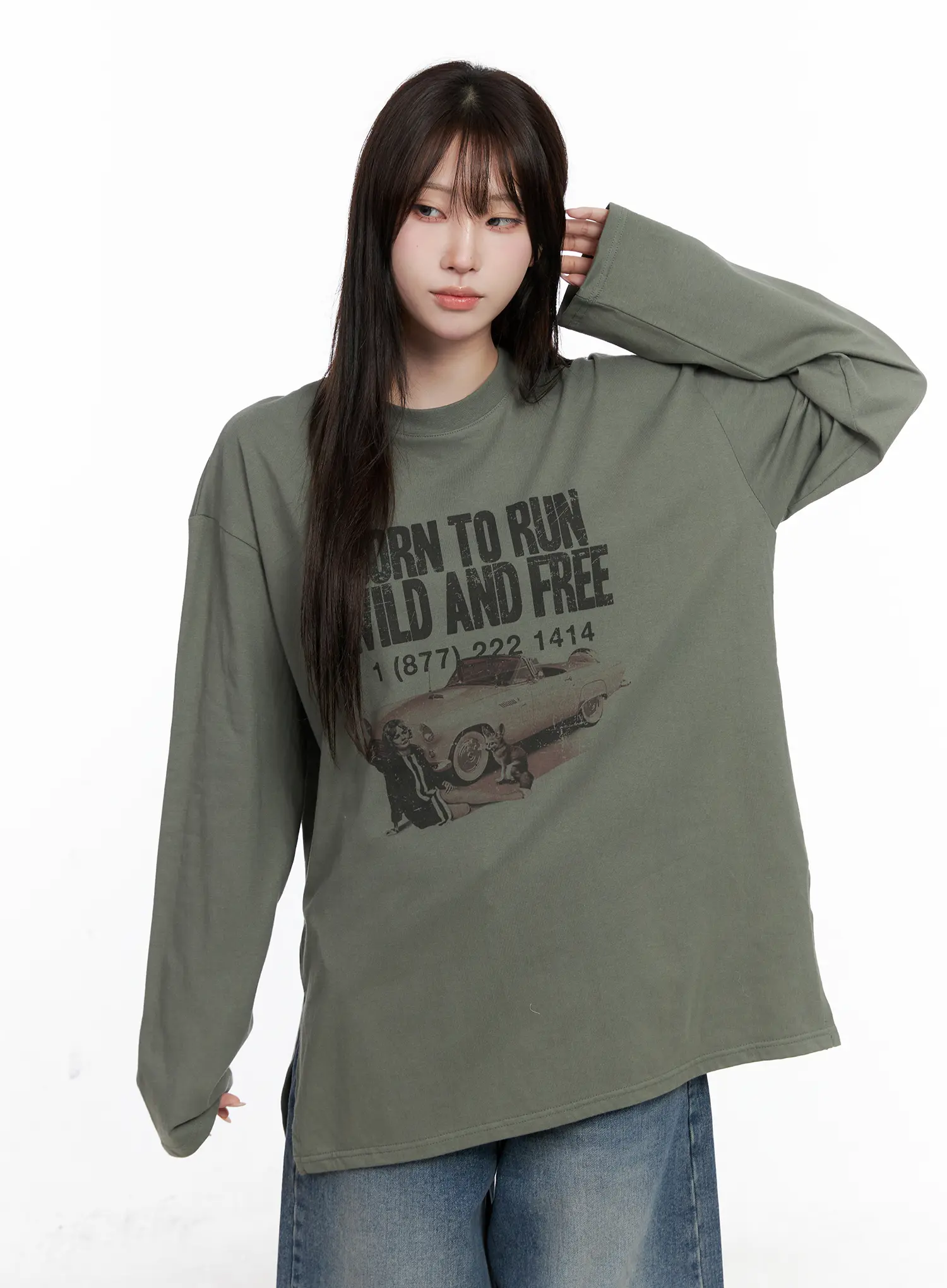Oversized Vintage Print Long Sleeve Tee CO520 - Image 2