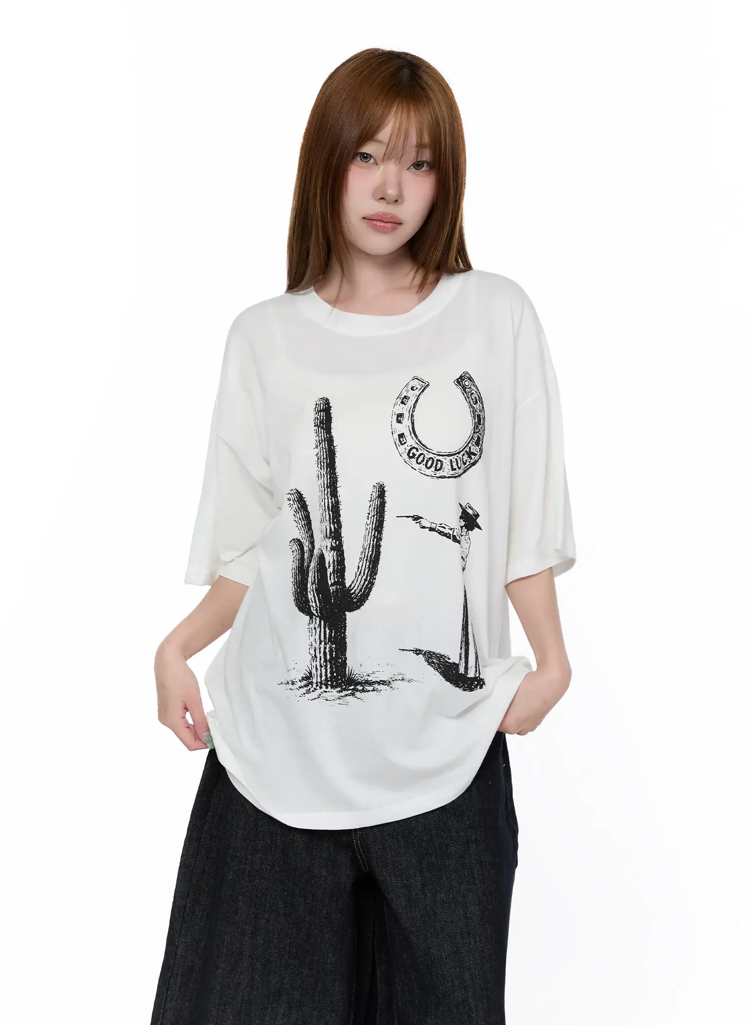 Oversized Western Print Tee CA521 - Image 2