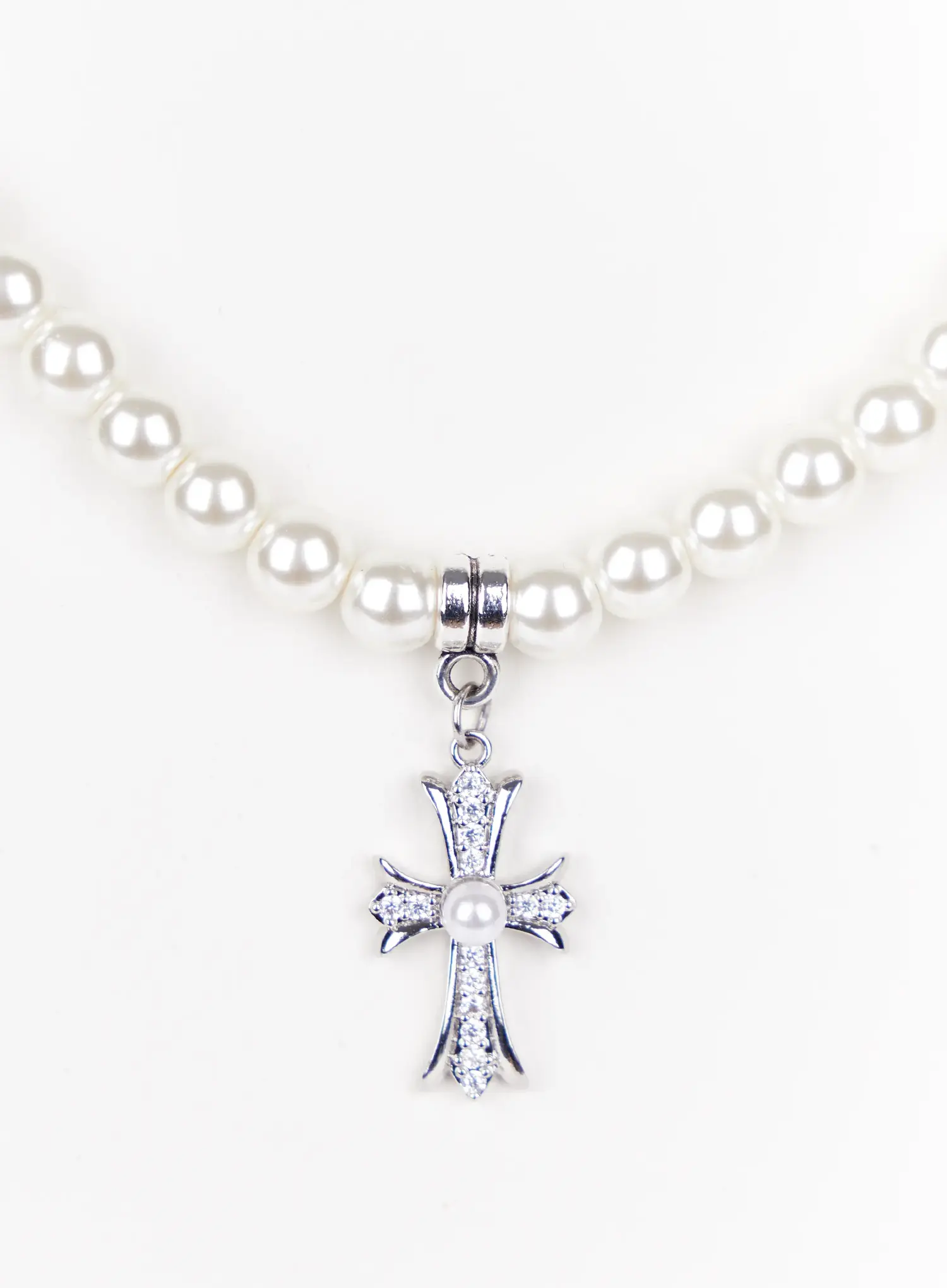 Pearl Necklace with Cross Pendant IY520 - Image 6