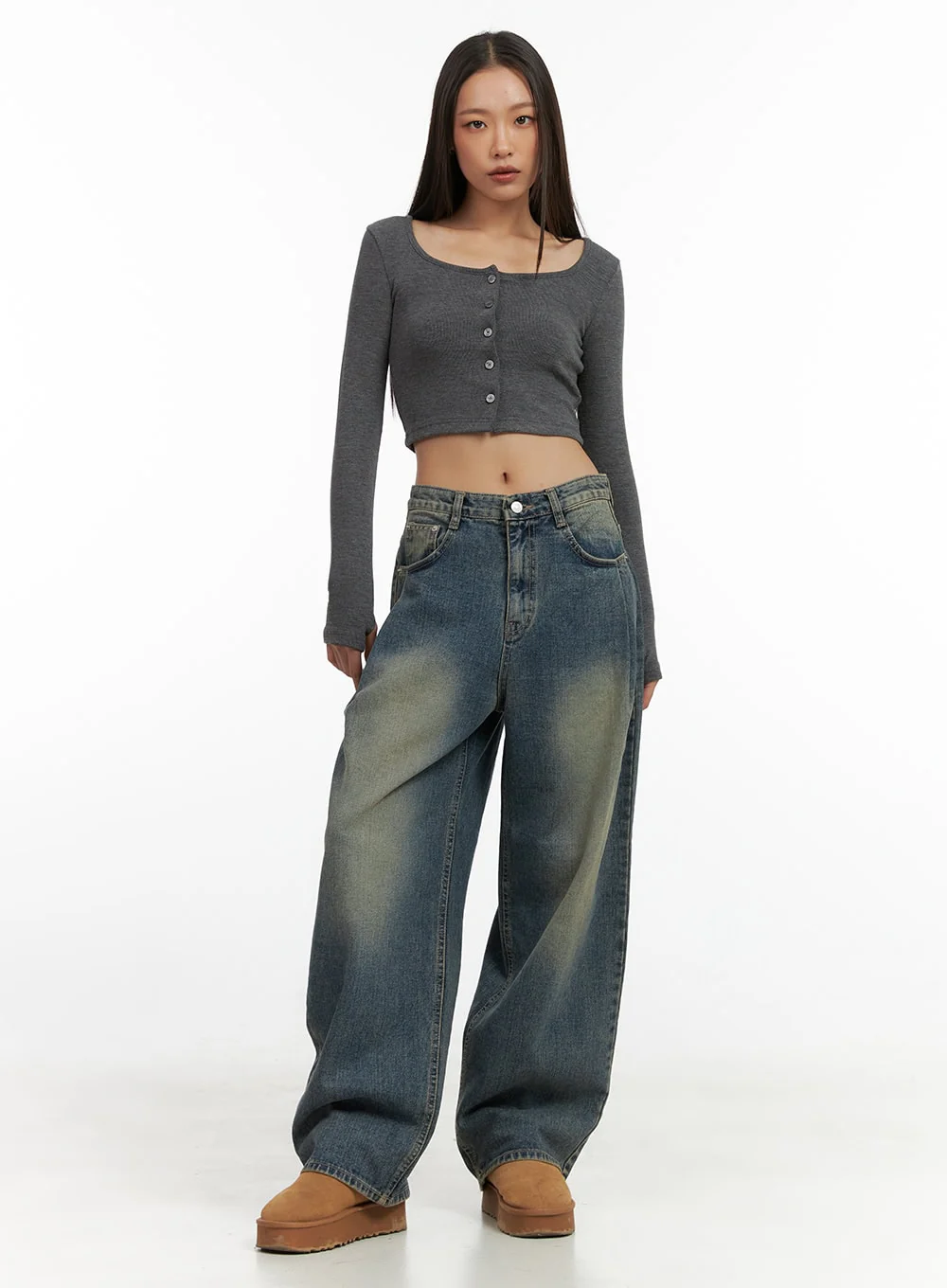 Peyton Pin-Tuck Washed Baggy Jeans CO424 - Image 2