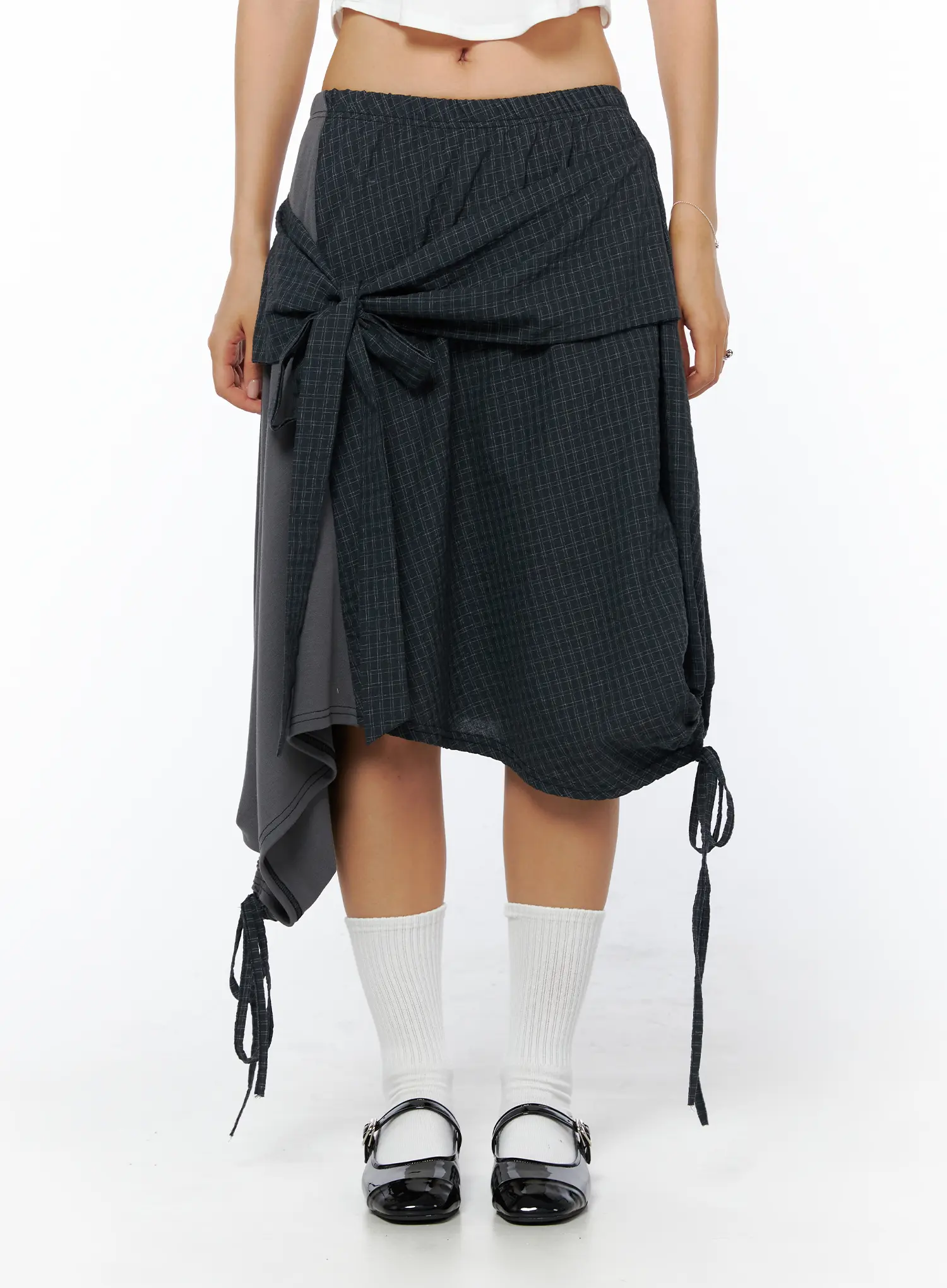 Plaid Draped Midi Skirt CU512 - Image 12