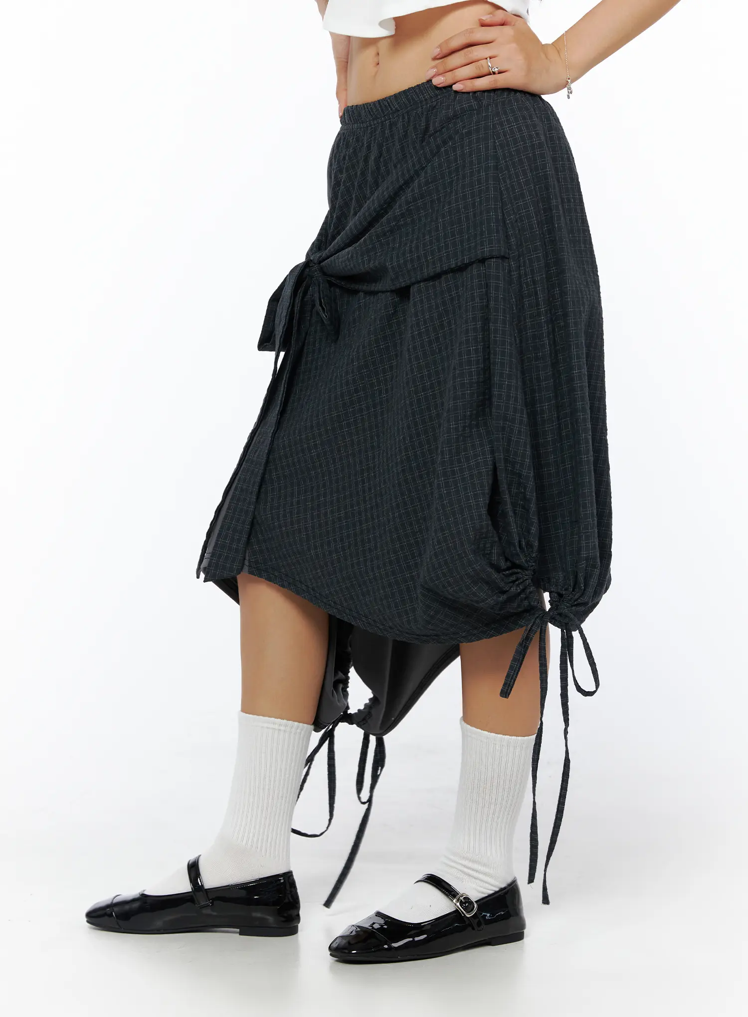 Plaid Draped Midi Skirt CU512 - Image 3