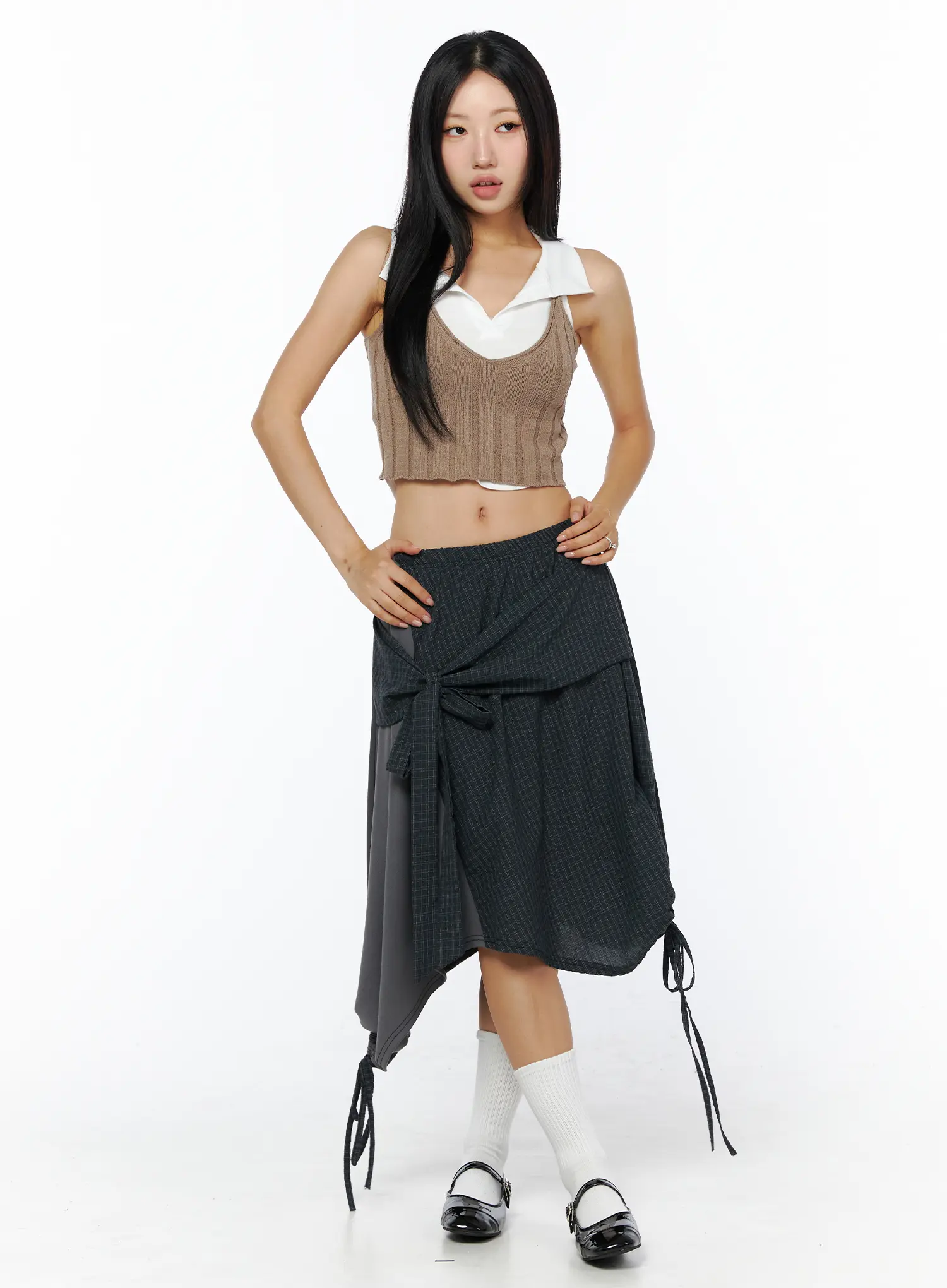 Plaid Draped Midi Skirt CU512 - Image 6