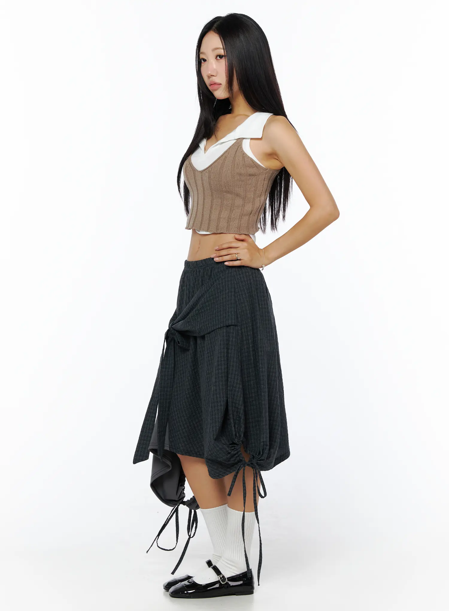 Plaid Draped Midi Skirt CU512 - Image 7
