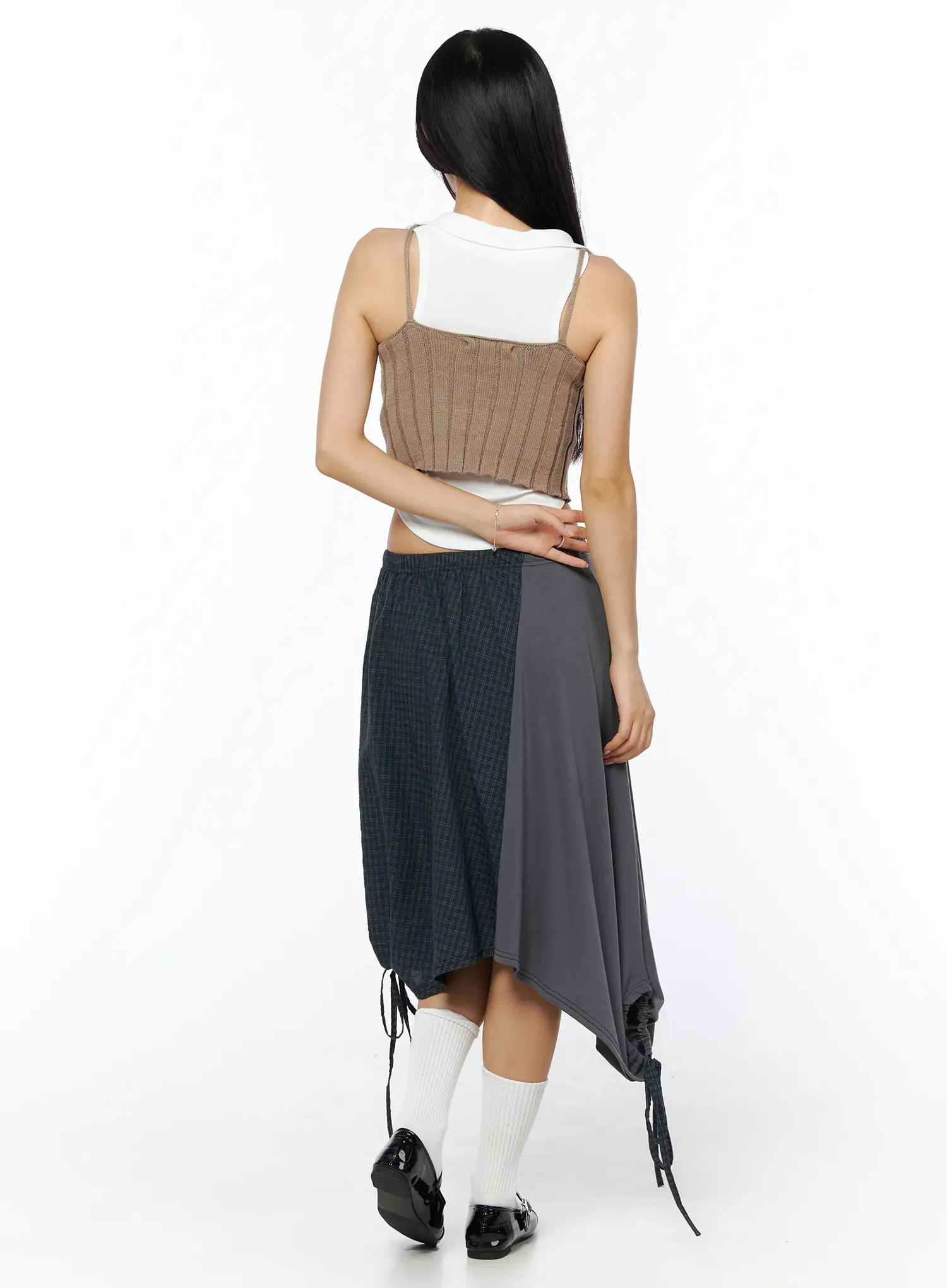Plaid Draped Midi Skirt CU512 - Image 8