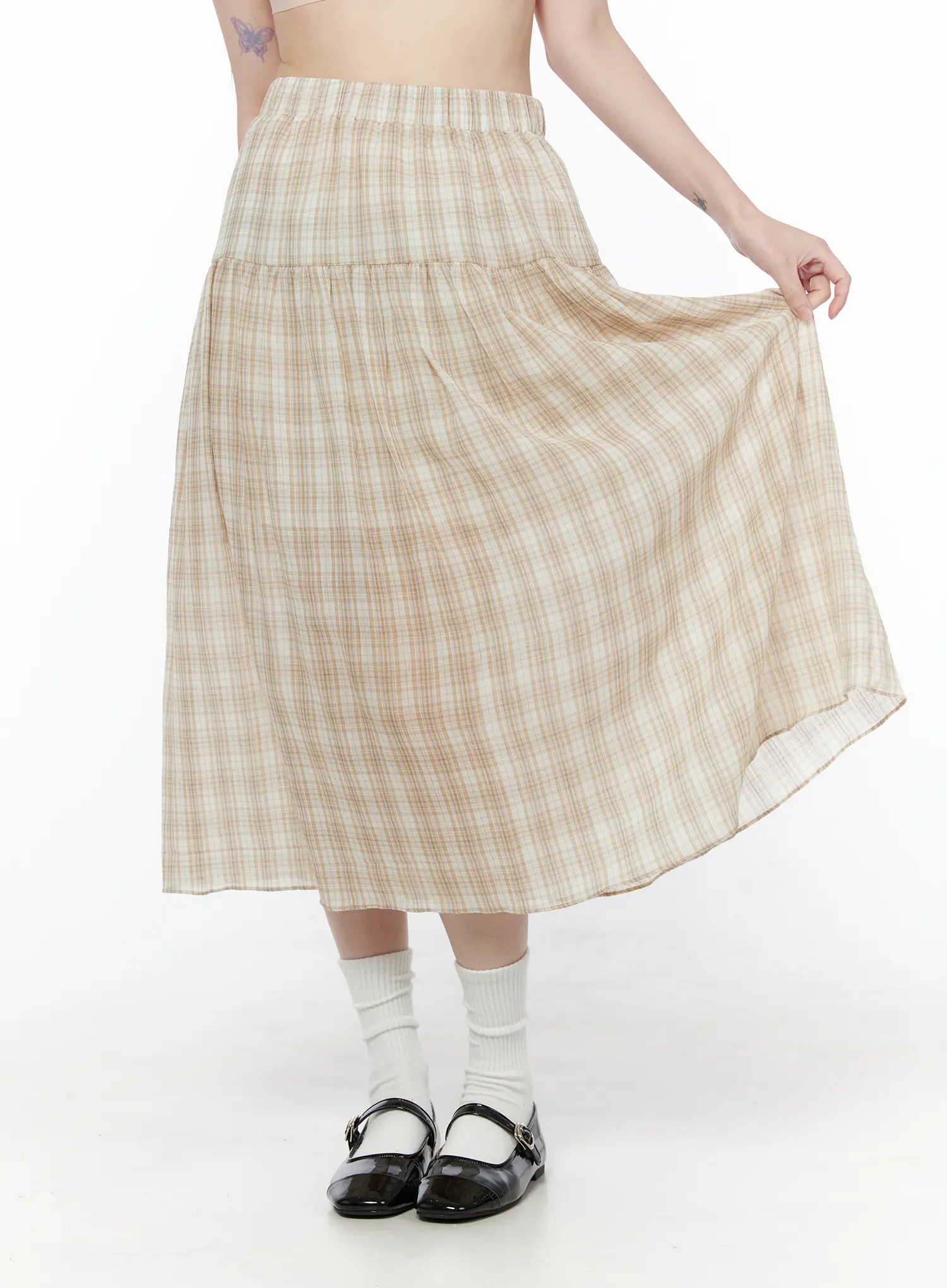 Plaid Flare Maxi Skirt CU519