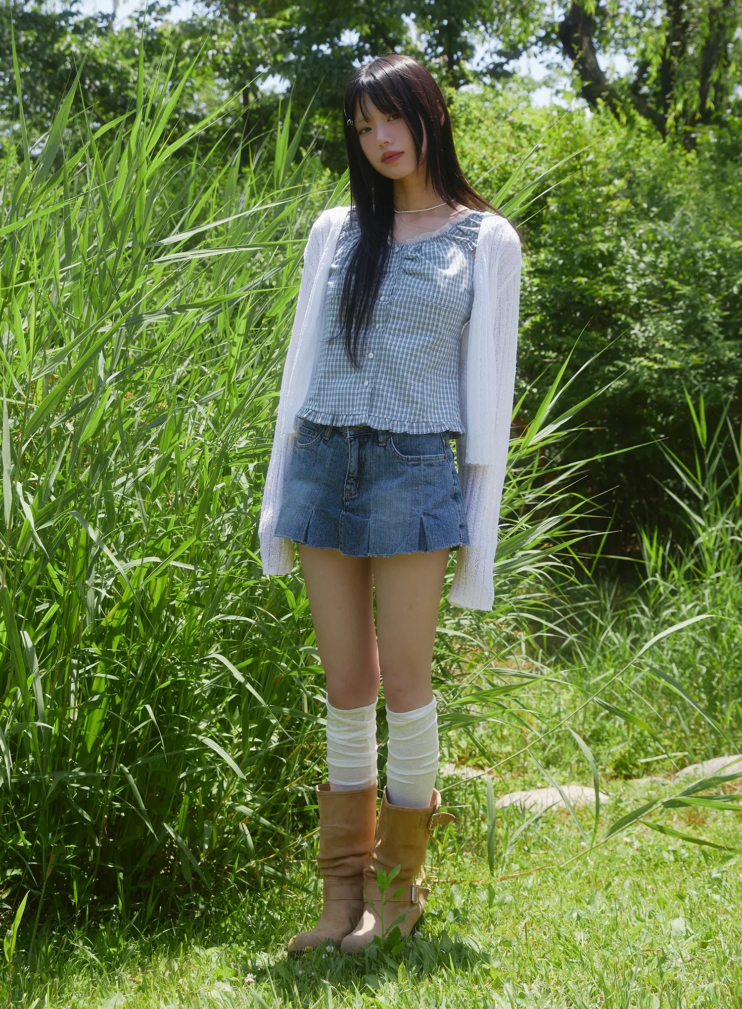 Plaid Frill Off-Shoulder Top CU519 - Image 13