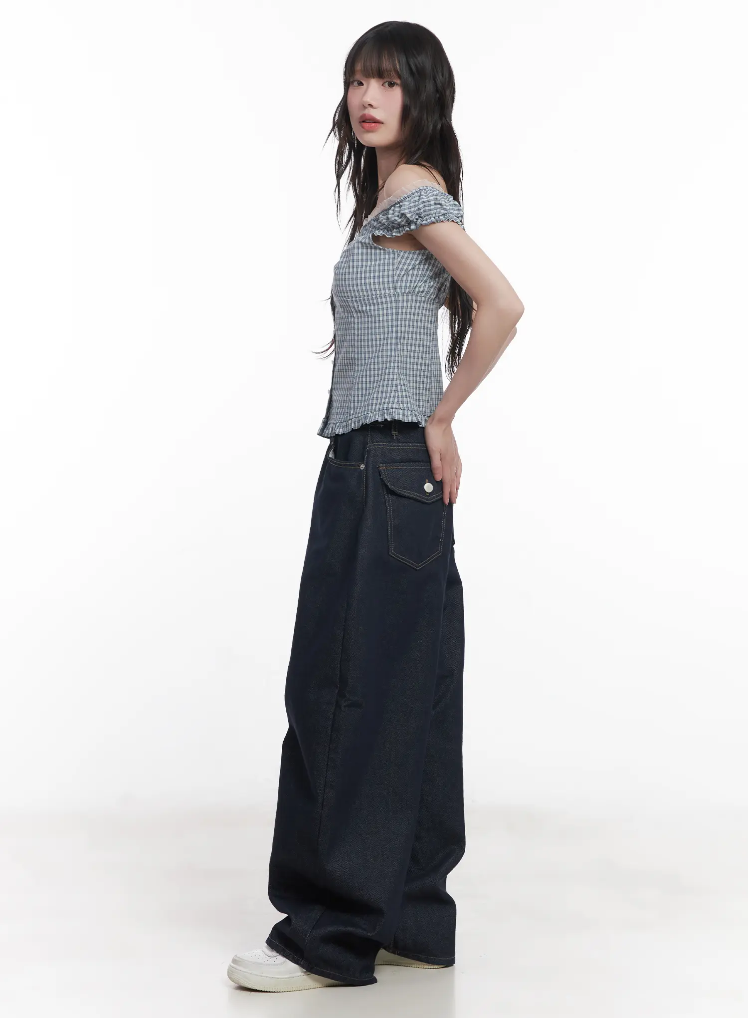 Plaid Frill Off-Shoulder Top CU519 - Image 6