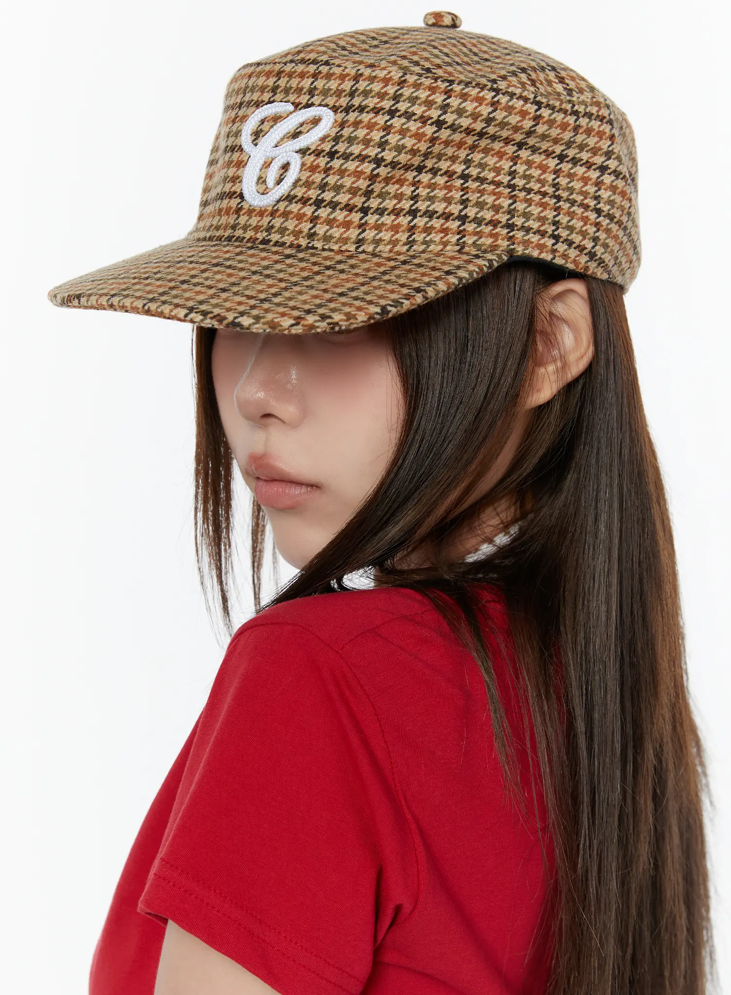 Plaid Initial Flap Cap CY519 - Image 4