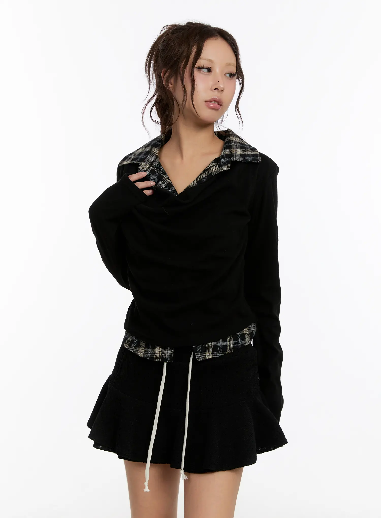Plaid Layered Long Sleeve Top CN527 - Image 2