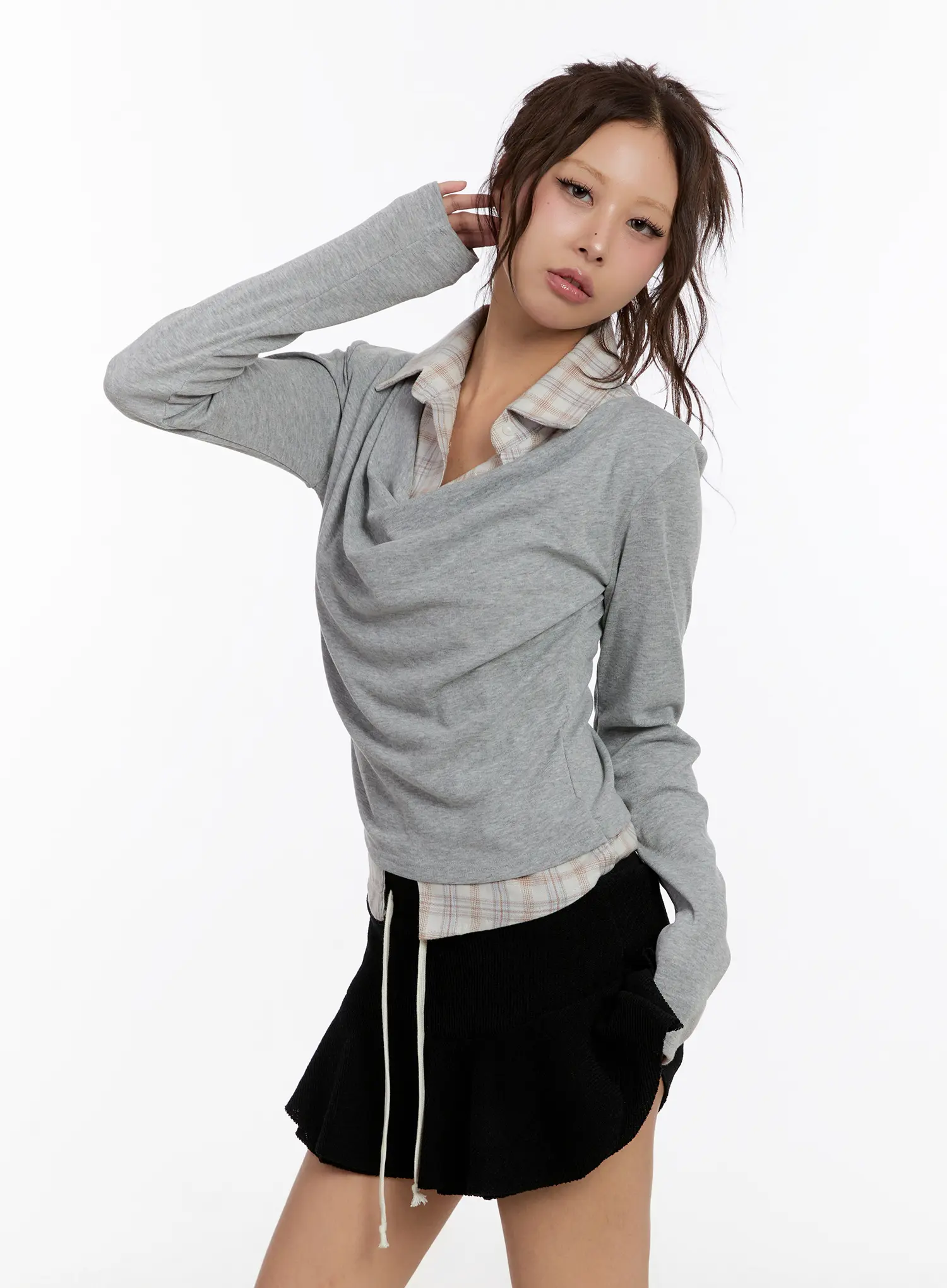 Plaid Layered Long Sleeve Top CN527 - Image 9